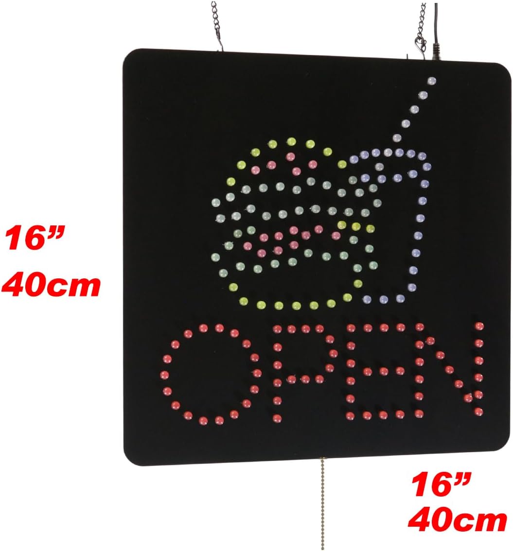 Open Hamburger Sign, 16"x16", 40x40cm, TOPKING, LED, Neon, Florescent, Signage, Signboard, Display, Billboard, Screen, Grand Opening, Gift