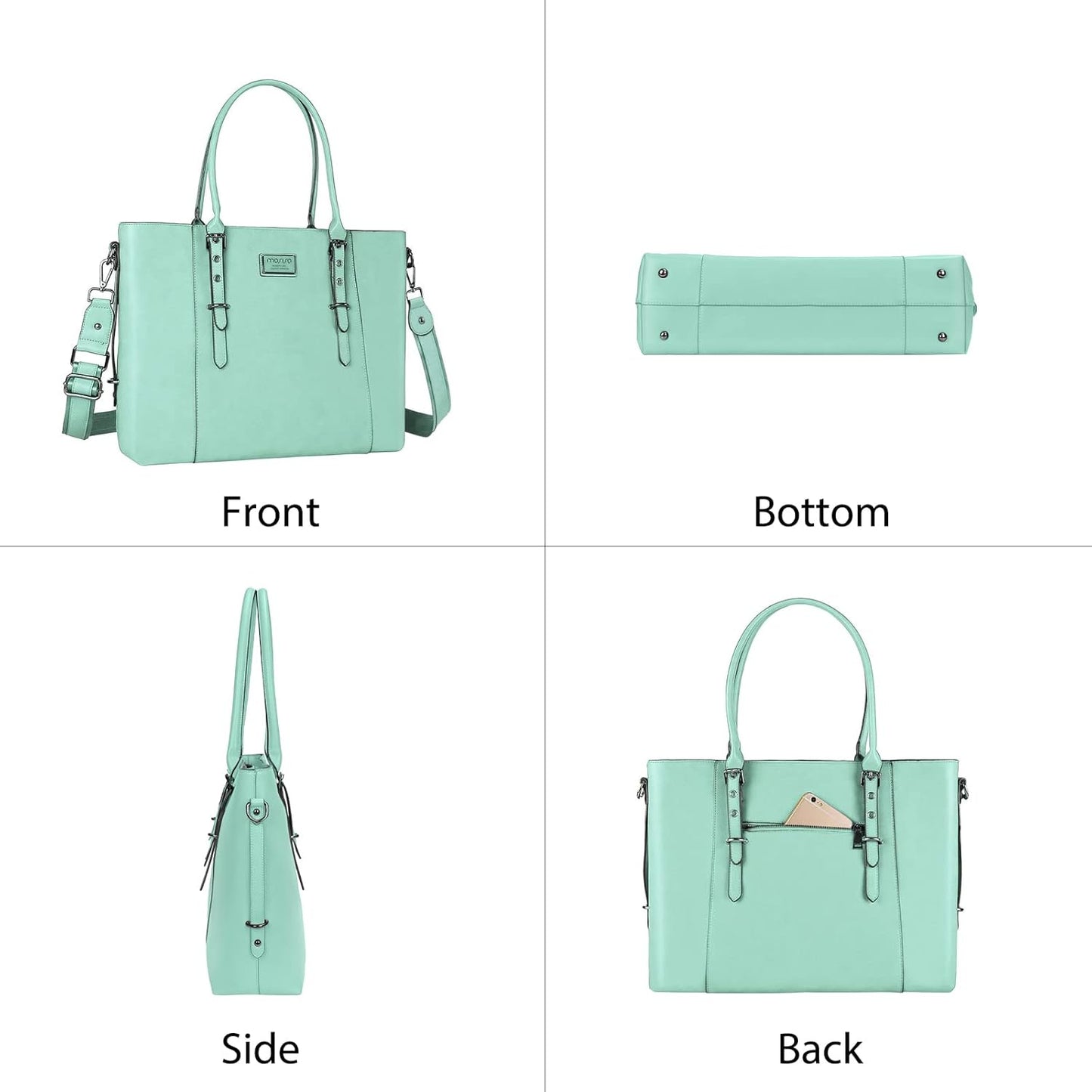 MOSISO PU Leather Laptop Tote Bag for Women, Waterproof Large Capacity Business Work Briefcase Shoulder Laptop Bag