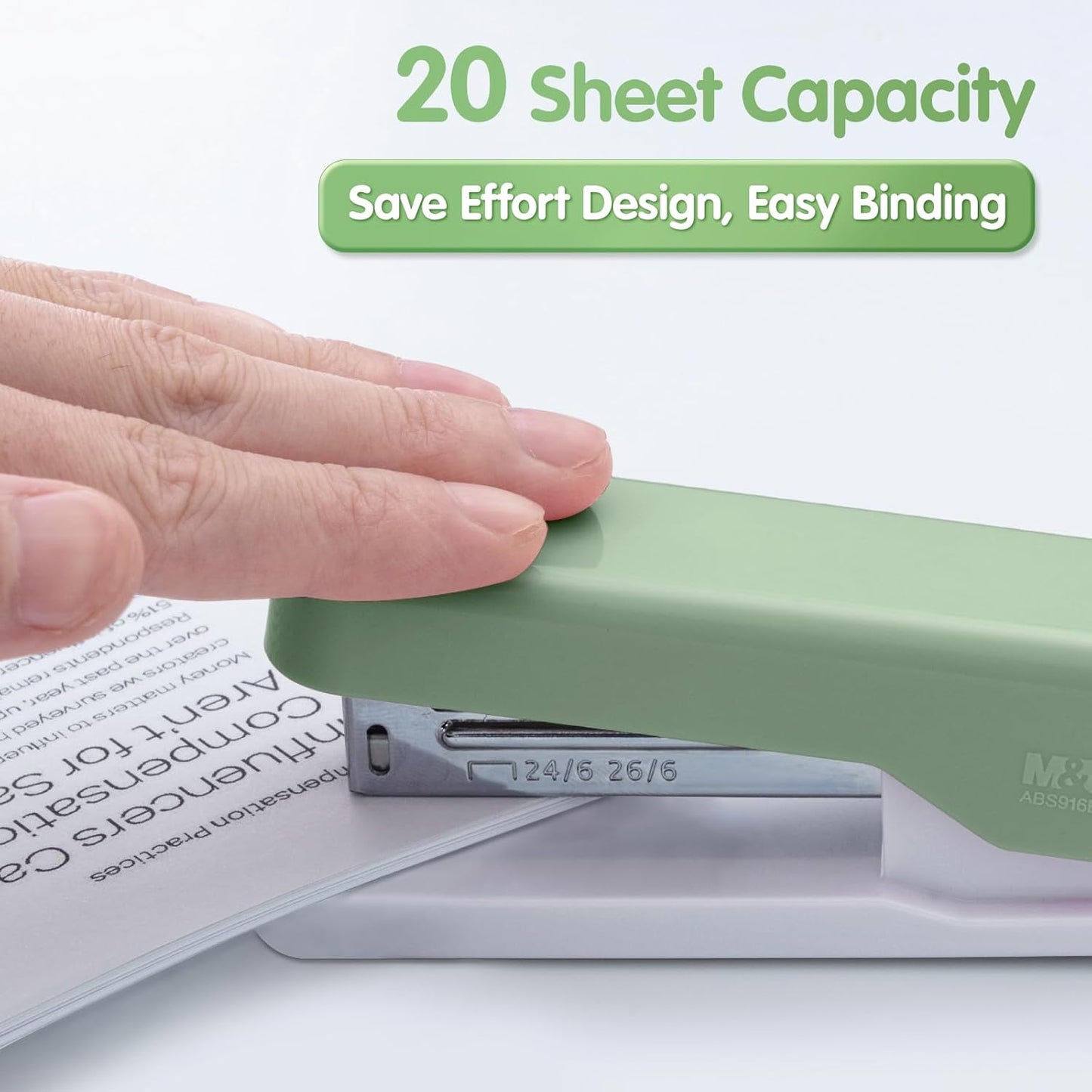 M&G Desktop Stapler, Basic Office Stapler with 1000 Staples, 20 Sheet Capacity, Portable Small Desk Staplers for School Home Office (Green)
