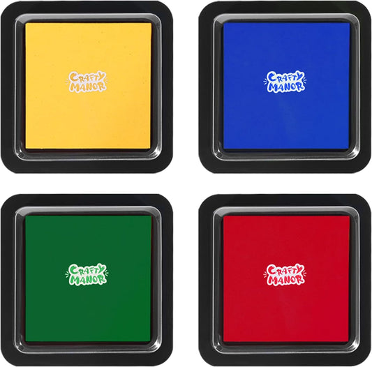 CraftyManor 4 Colors Washable Stamp Pad for Kids Finger Paint, Latex Foam Fingerprint Inkpad, Water Base Ink Stamps Pads for Kid Classroom, Clothing, Letter (4 Colors-02)