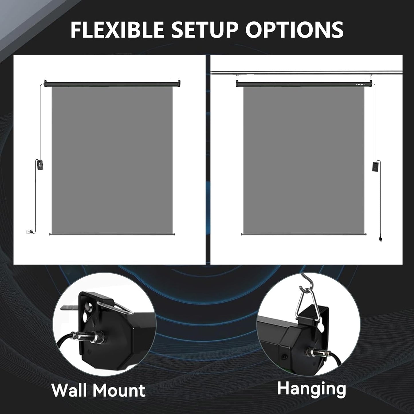 RAUBAY Motorized Pull Down Grey Screen Backdrop - 78.7" x 86.6" Collapsible Wall-Mount Background for Professional Video Production, Photography Studio, Video Conferencing and YouTube, TikTok Creator