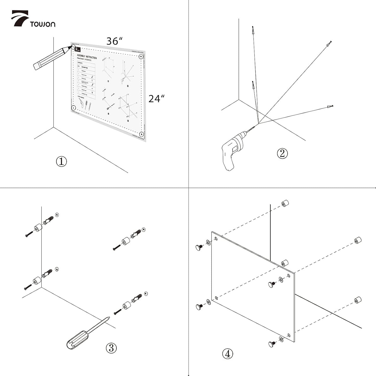 TOWON Tempered Glass Calendar Dry Erase Board for Wall, 3' x 2' Magnetic Whiteboard Calendar Planner for Office, Home, School Supplies, White, 36 x 24 Inches