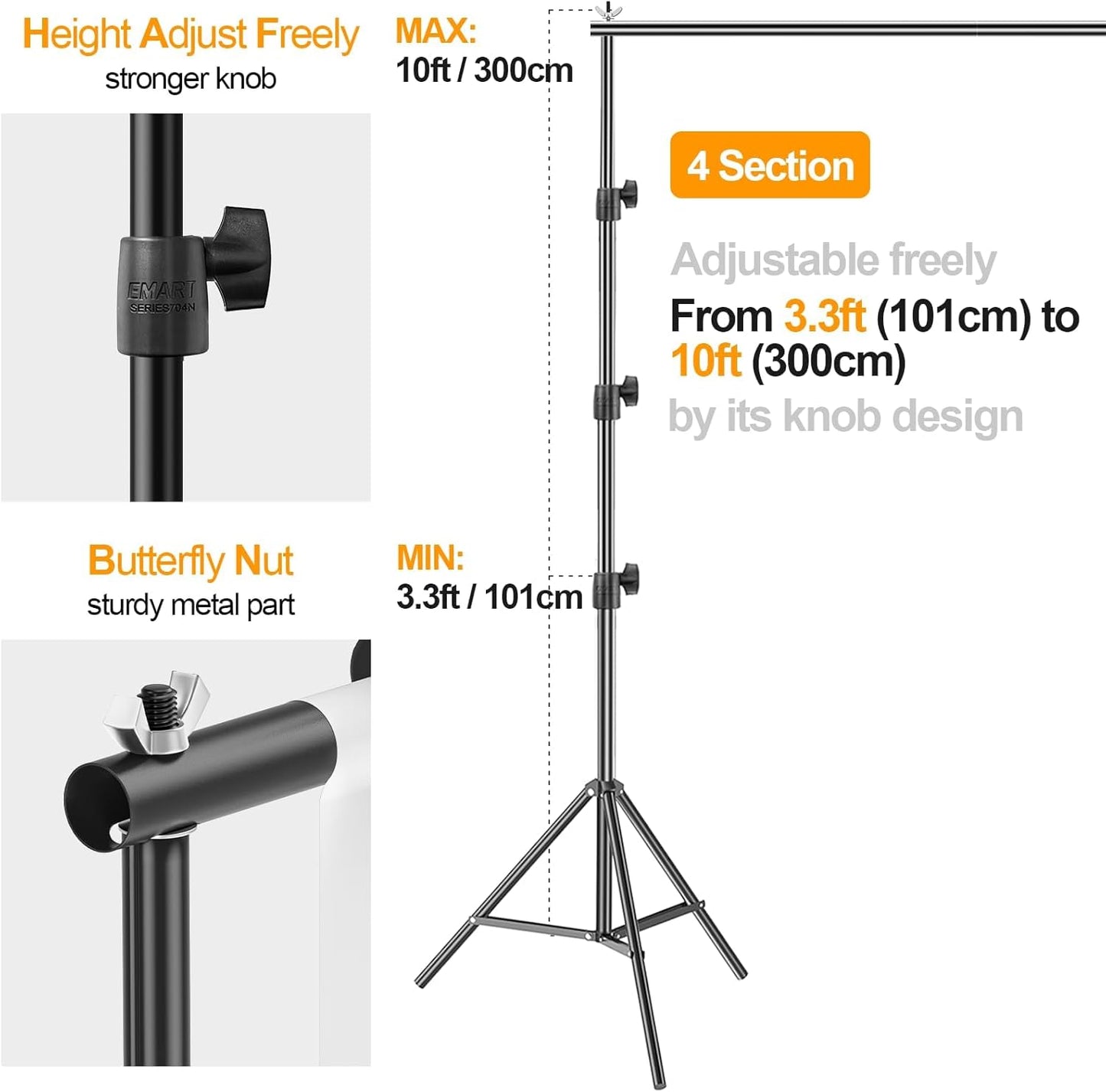 EMART Photo Backdrop Stand kit, 10 x 10 ft Back Drop Adjustable Frame for Photography, Photoshoot Banner Background Support Holder for Parties Dectoration