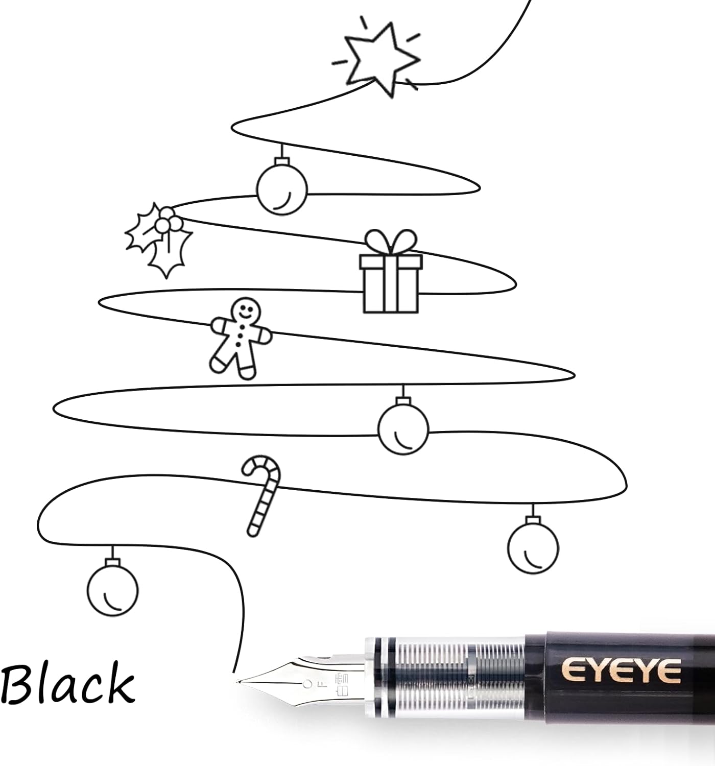 EYEYE Disposable Fountain Pens, 8 Pack Black Fine Point Pens for Writing, Stainless Steel Nib, Smooth Writing for Journaling, Drafting, Sketching, Doodling & Office Supplies