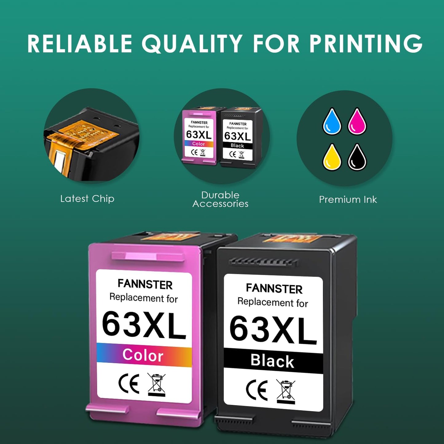 63XL Ink Cartridges Black and Color Replacement for HP Ink 63 XL 63xl Black Ink Cartridge Work with HP63 3830 4650 4652 4655 5200 5252 5255 5258 4520 4512 1112 2132 3630 3632 Printers 2PK