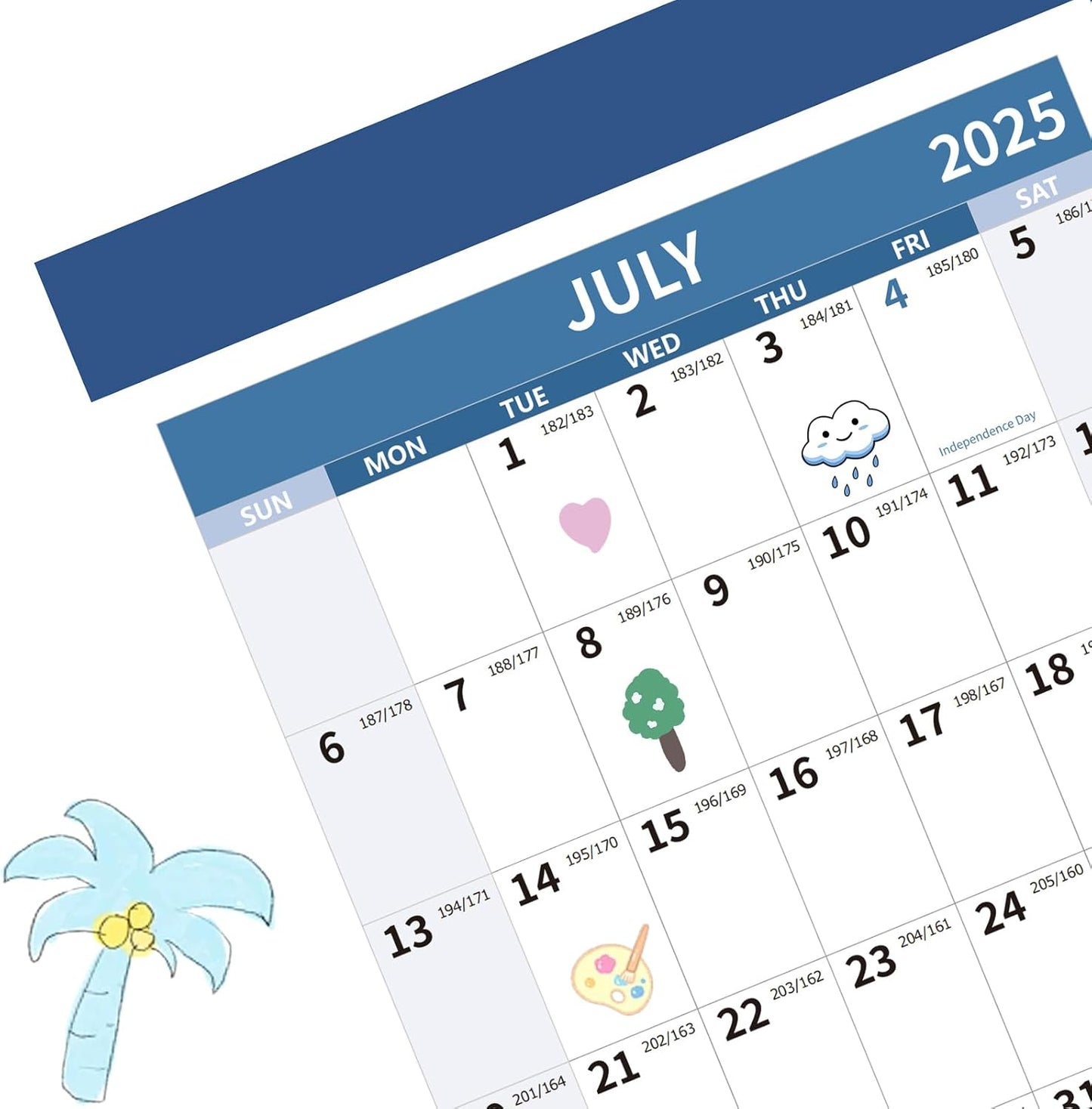 2025-2026 Wall Calendar 34.8" x 22.8" Large Vertical Yearly Wall Hanging Calenda with Julian Date from July 2025 to June 2026 Thick Paper Calendar 12 Month Annual Planner for Office Fridge(Grayish Blue)