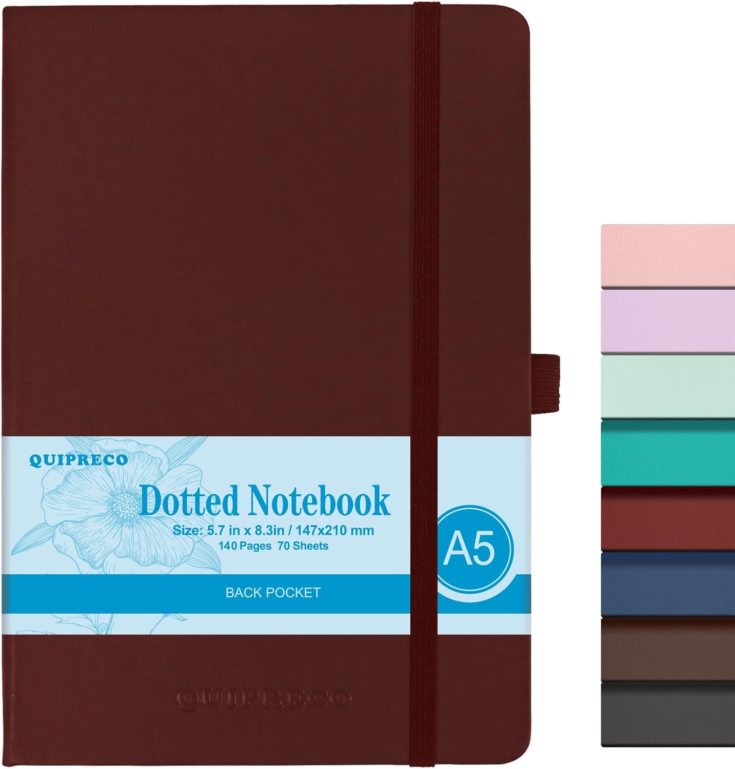 Bullet Dotted Hardcover Journal Notebook, A5 140 Pages 120Gsm Thick Paper for School,Note Taking,Work,Diary，5.7''*8.3'',Burgundy