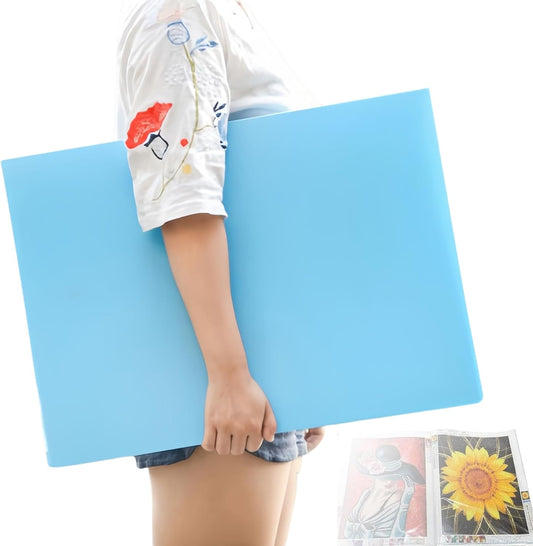 MOTEERLLU A2 Storage Book Suitable for 22x15 inches Diamond Paintings,Diamond Art Kit Storage Container with 30 Pocket Sleeves,Portfolio Folder for Artwork (Blue)