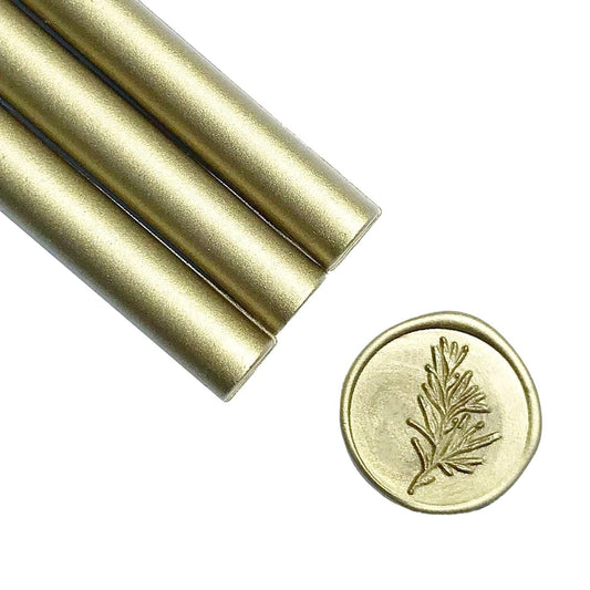 UNIQOOO Mailable Glue Gun Sealing Wax Sticks for Wax Seal Stamp - Metallic Green Gold, Great for Wedding Invitations, Cards Envelopes, Snail Mails, Wine Packages, Gift Ideas, Pack of 8