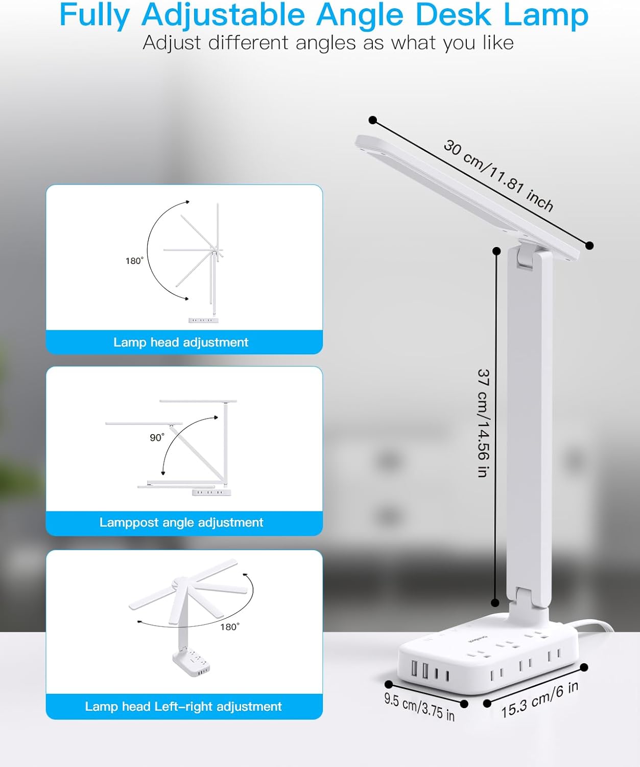 One Beat Desk Lamp with 6 Outlets 4 USB Ports(2×USB-C),Eye Protection Table Lamp Power Strip with 4 Color Modes 5 Brightness Touch LED Desk Lamps for Home Office College Dorm Room Essentials(White