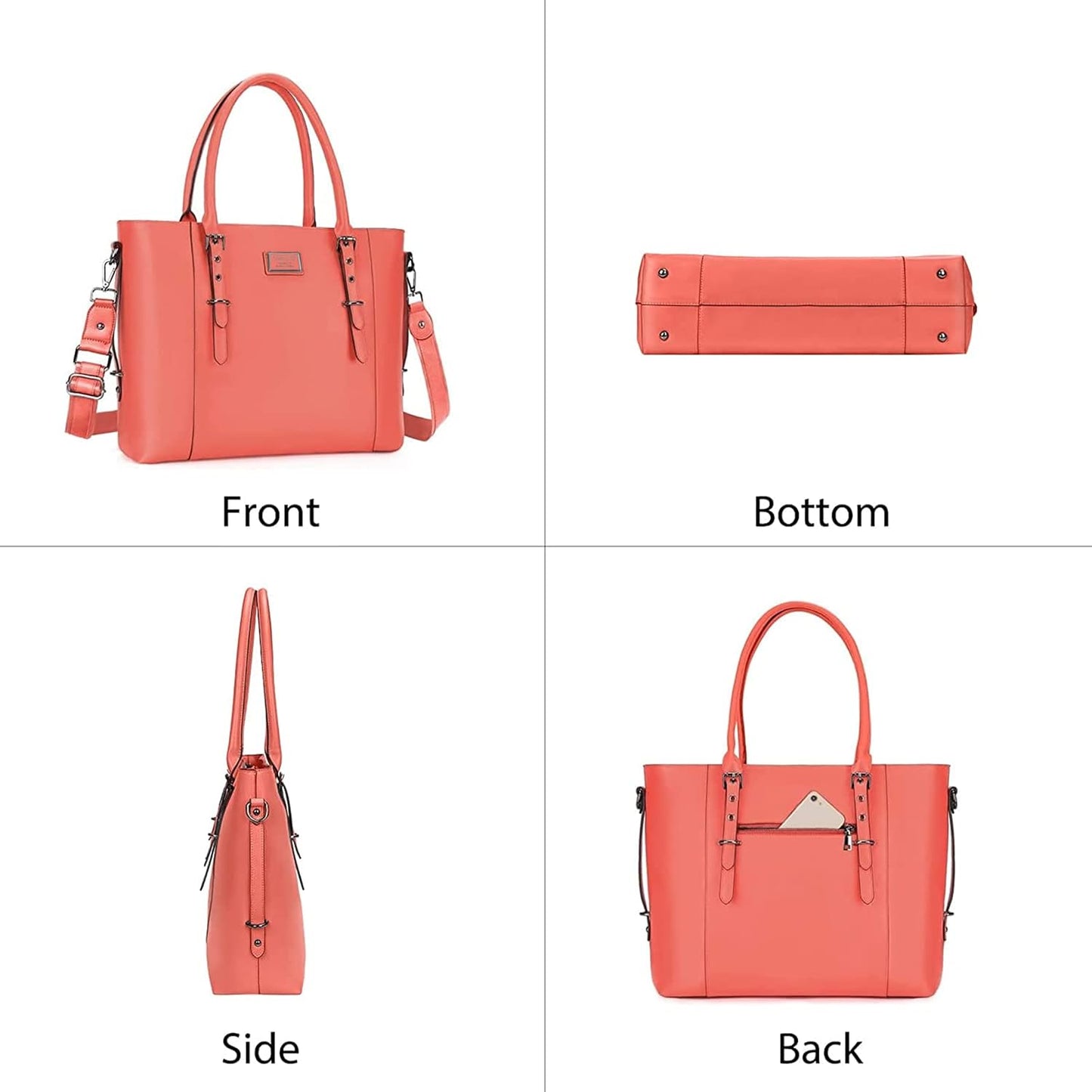 MOSISO PU Leather Laptop Tote Bag for Women, Waterproof Large Capacity Business Work Briefcase Shoulder Laptop Bag