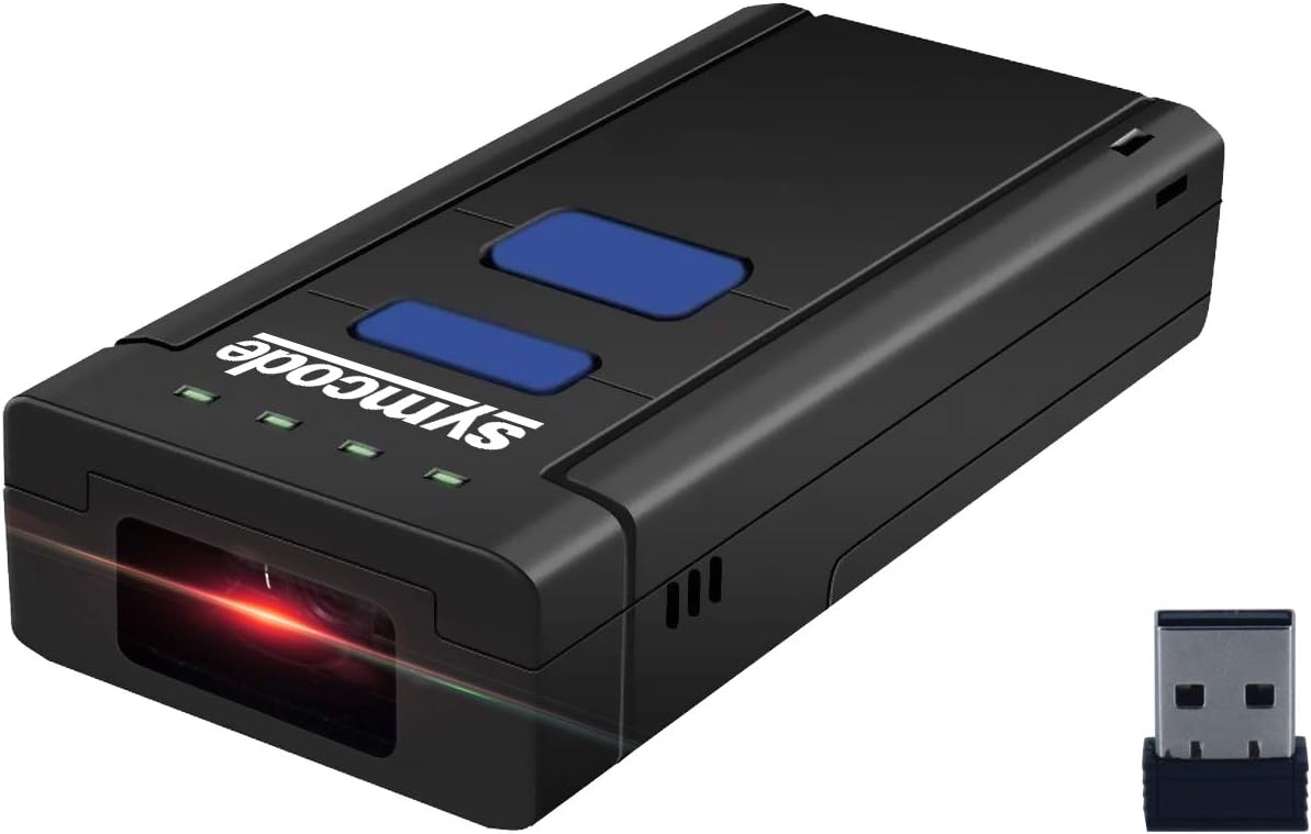 Symcode 2D QR Bluetooth Barcode Scanner, 1D 2D Mini Wireless Handheld CMOS Barcode Scanner Reader with Bluetooth 4.0 & 2.4G Wireless Connection, Portable Barcode Reader Compatible for QR PDF417 Dat