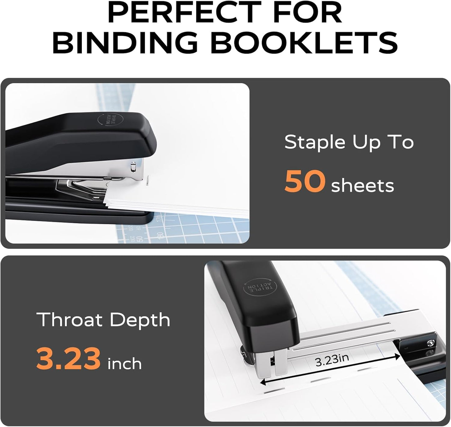 Desktop Stapler, Swing-Arm Swivel Stapler, 50 Sheet Capacity, 2000 Staples and Staple Remover, Rotatable Heavy Duty Staplers for Office, Home, Classroom, Booklet, Book Binding,Black