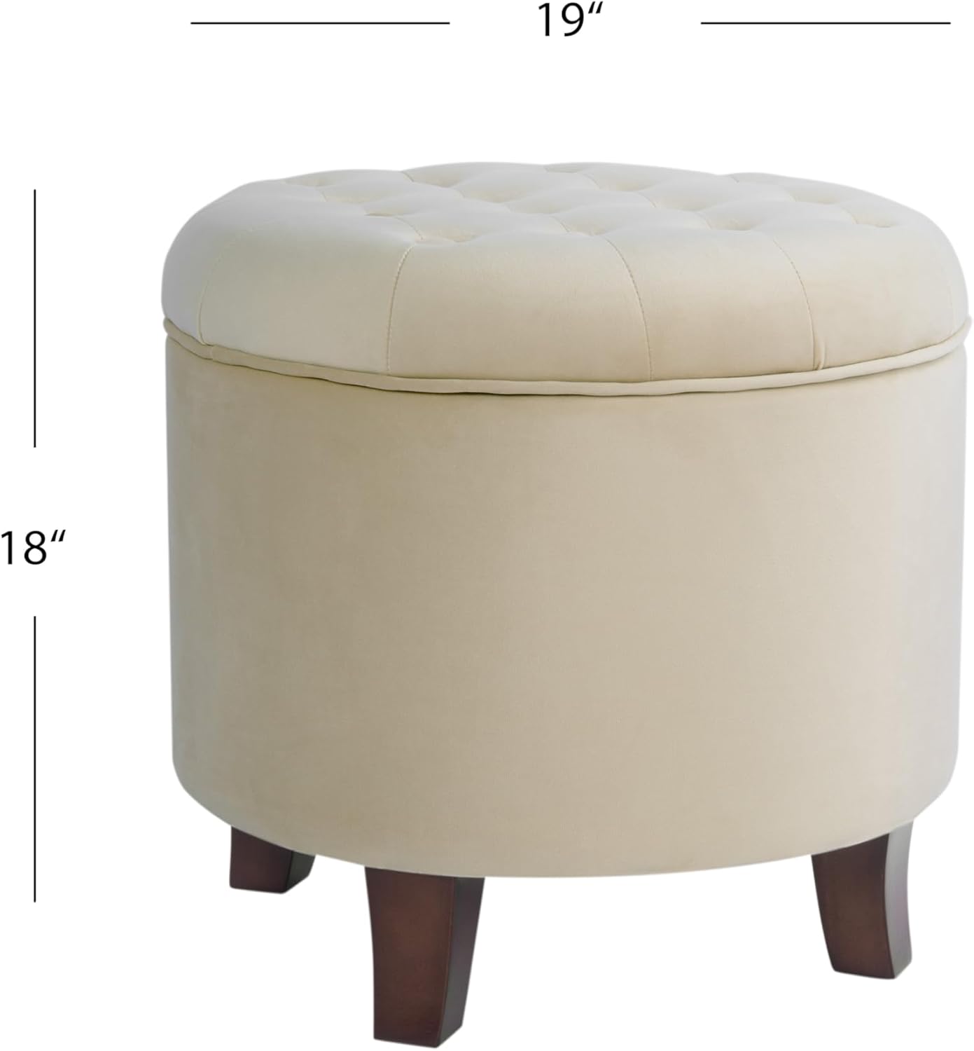 Homepop Home Decor | Upholstered Round Velvet Tufted Foot Rest Ottoman | Ottoman with Storage for Living Room & Bedroom | Decorative Home Furniture, Cream