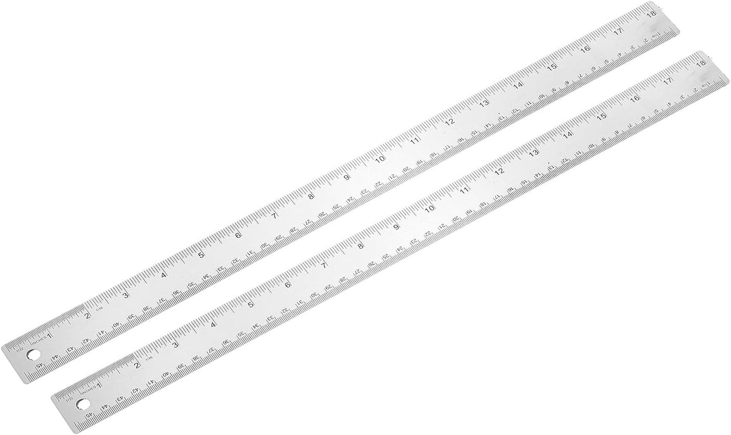 PATIKIL 18 Inch Stainless Steel Ruler Straight Edge Ruler, 2 Pcs Cork Backing Non-Slip Metal Ruler with Inches Centimeter Metric Measuring Tools for Office