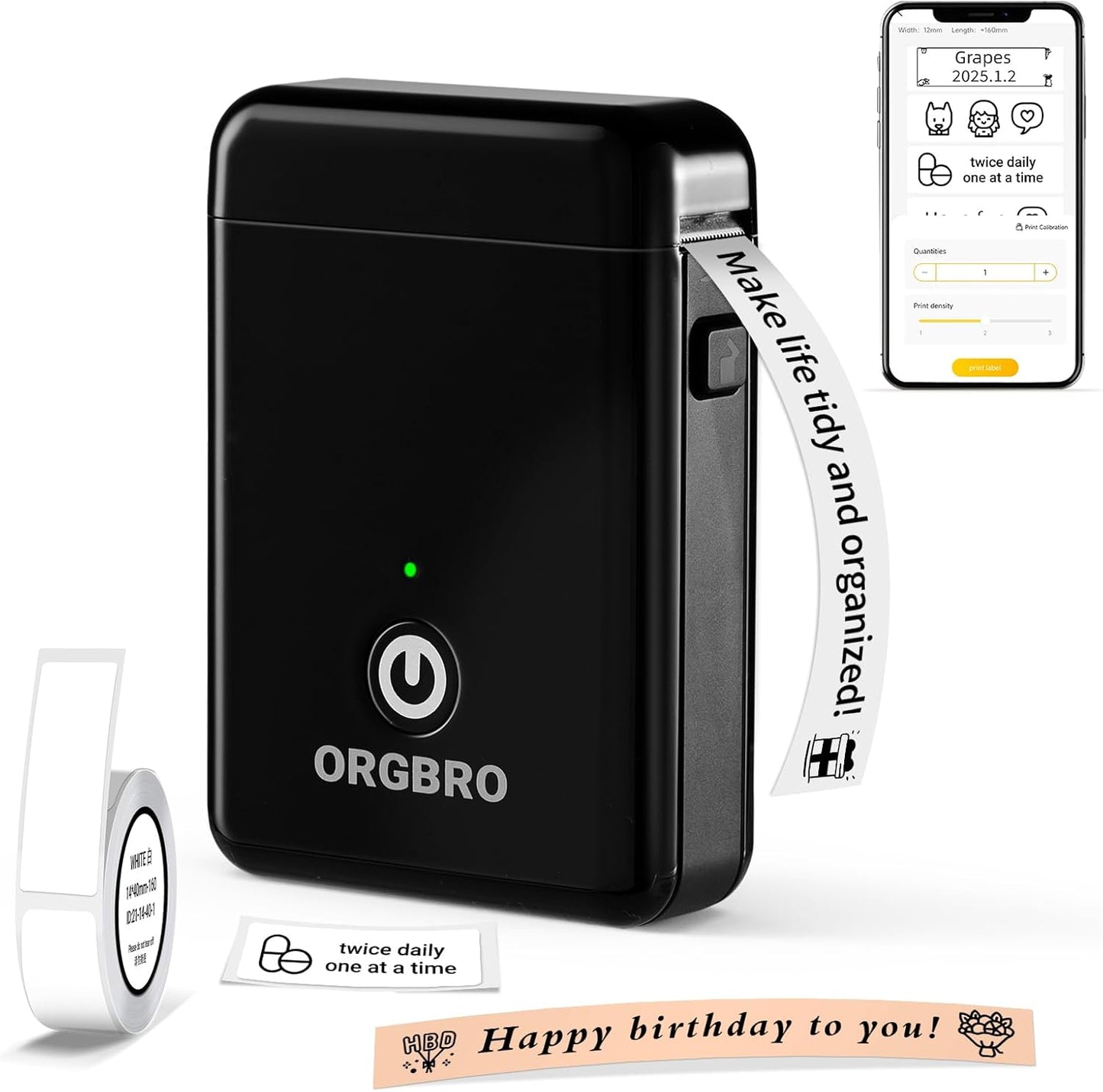 ORGBRO Label Maker Machine with Tape, X1 Portable Bluetooth Mini Label Printer, Support Pre-Cut & Continuous Label, Wireless Small Label Makers with Versatile App for School Home Office Organization