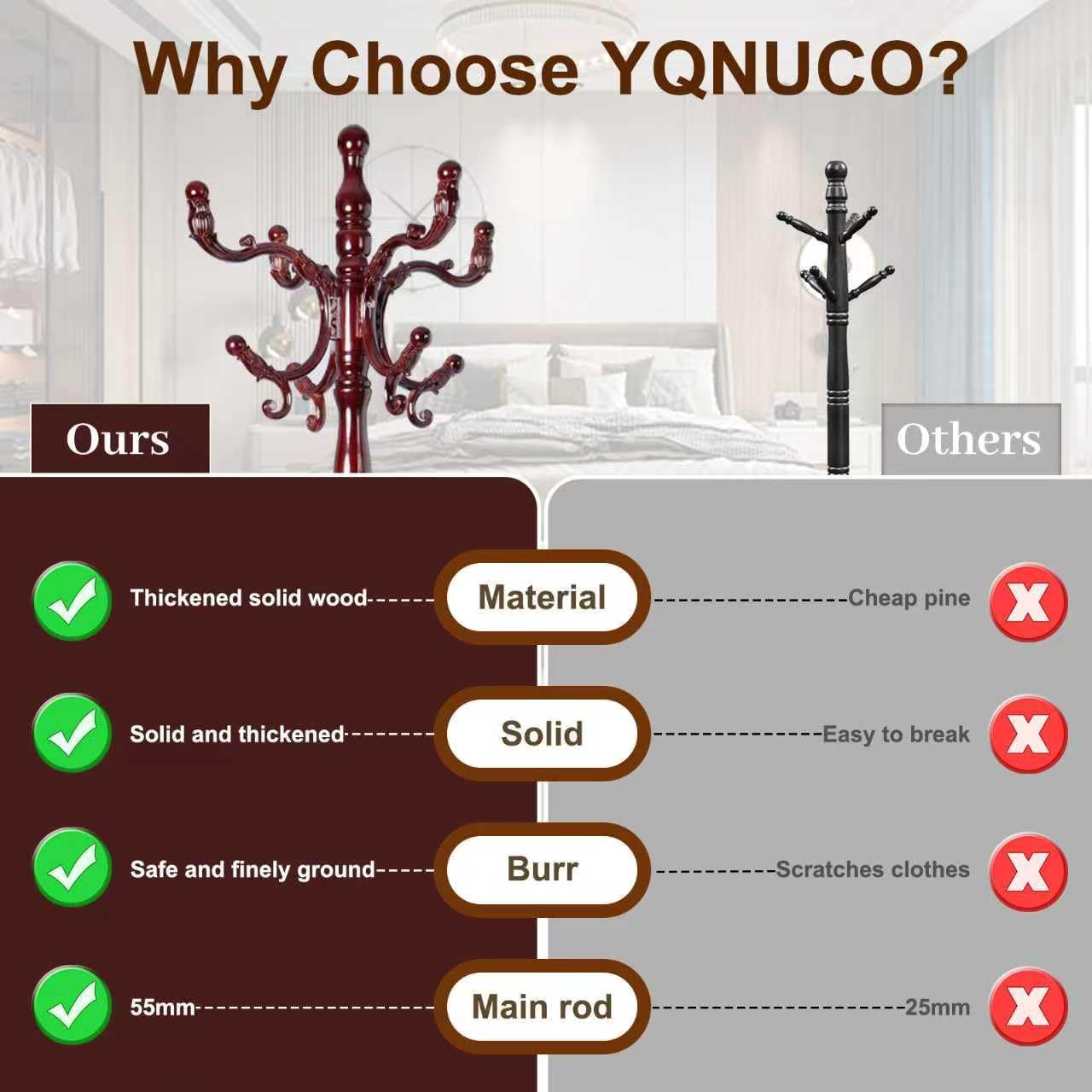 Solid Wood Coat Rack – 73" Freestanding Coat Racks Stand with 14 Hooks & Stable Base, Adjustable Height Modern Wooden Hall Tree for Entryway, Bedroom, Office, Home (Mahogany Triangle)