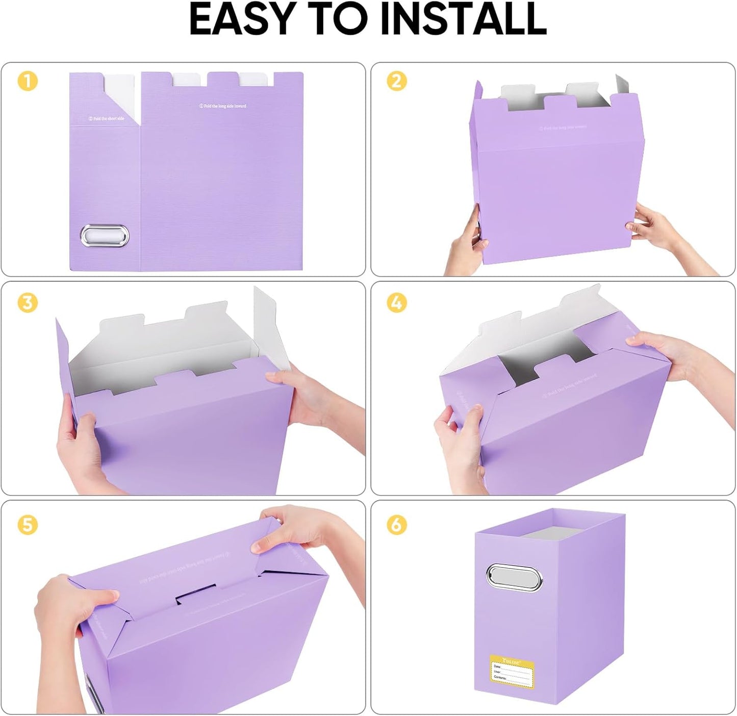 BALEINE File Organizer Box, Cardboard File Folder Organizer with Handle for Letter Size, Portable Collapsible Hanging Filing Box for Home Office Document Storage (4 Pack, Lavender)