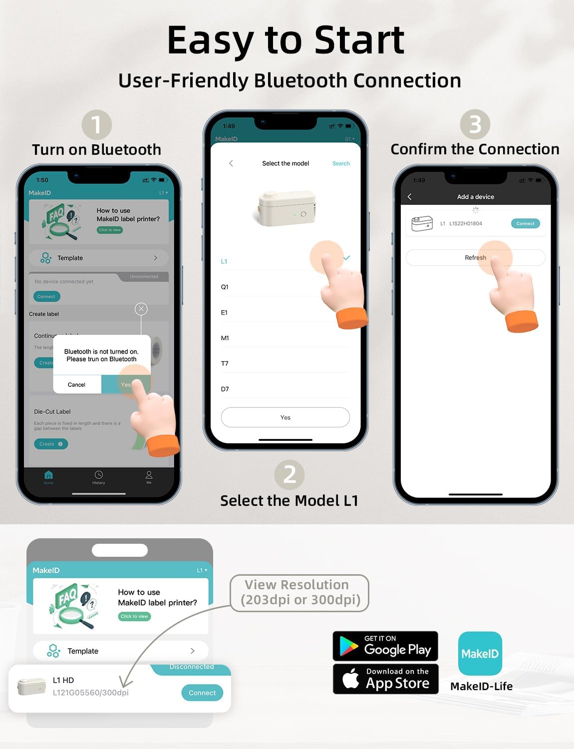 Makeid L1 Label Maker Machine with Tape Includes 3 Rolls - Portable & Rechargeable Label Makers Compatible with 9 12 16mm Tape - Mini Bluetooth Labeler for Organizing Office Home School