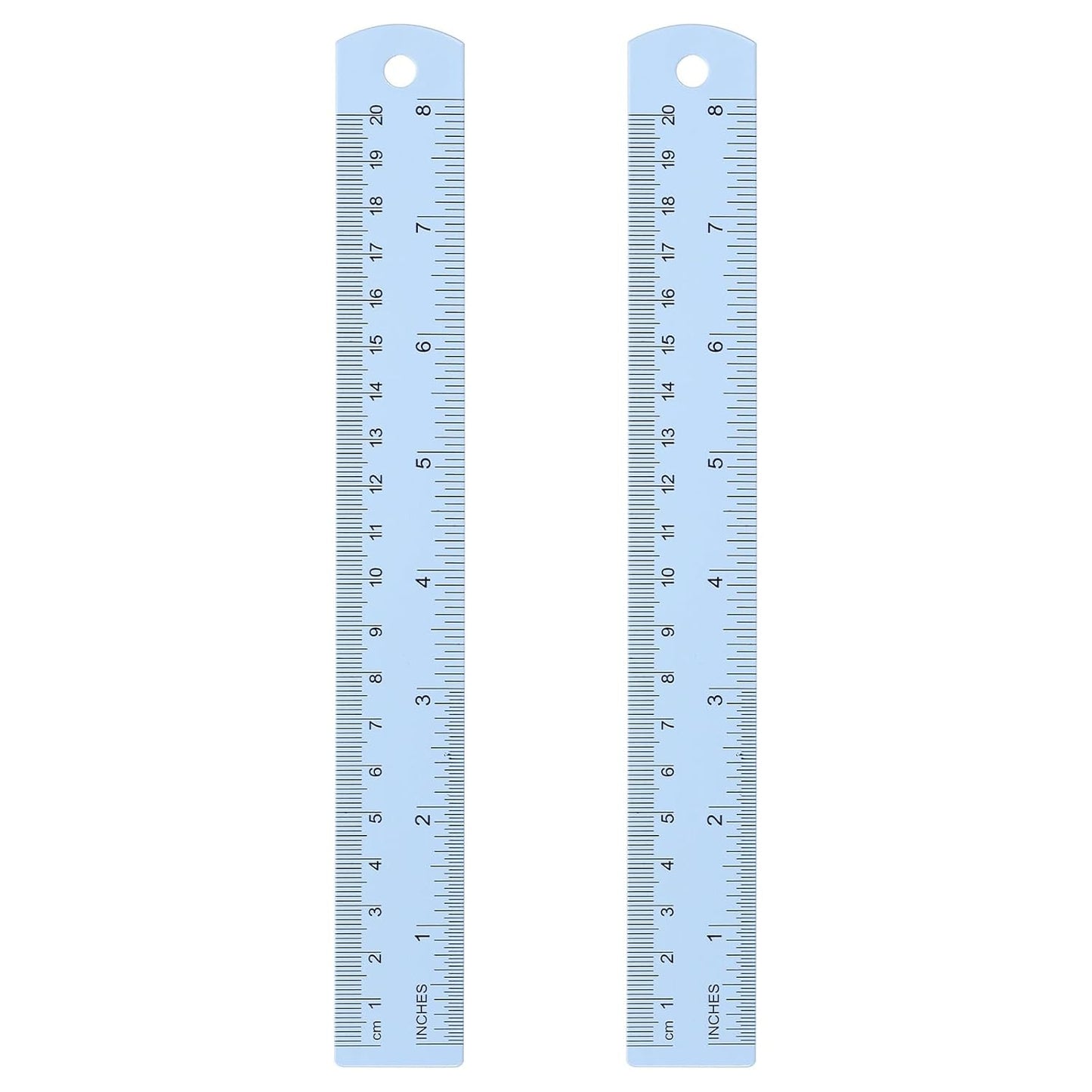 HARFINGTON 2pcs Metal Straight Ruler 20cm Metric SAE Aluminum Alloy Measuring Rulers Scale Tool with Hole for Measure Study Reading Classroom Office, Light Blue