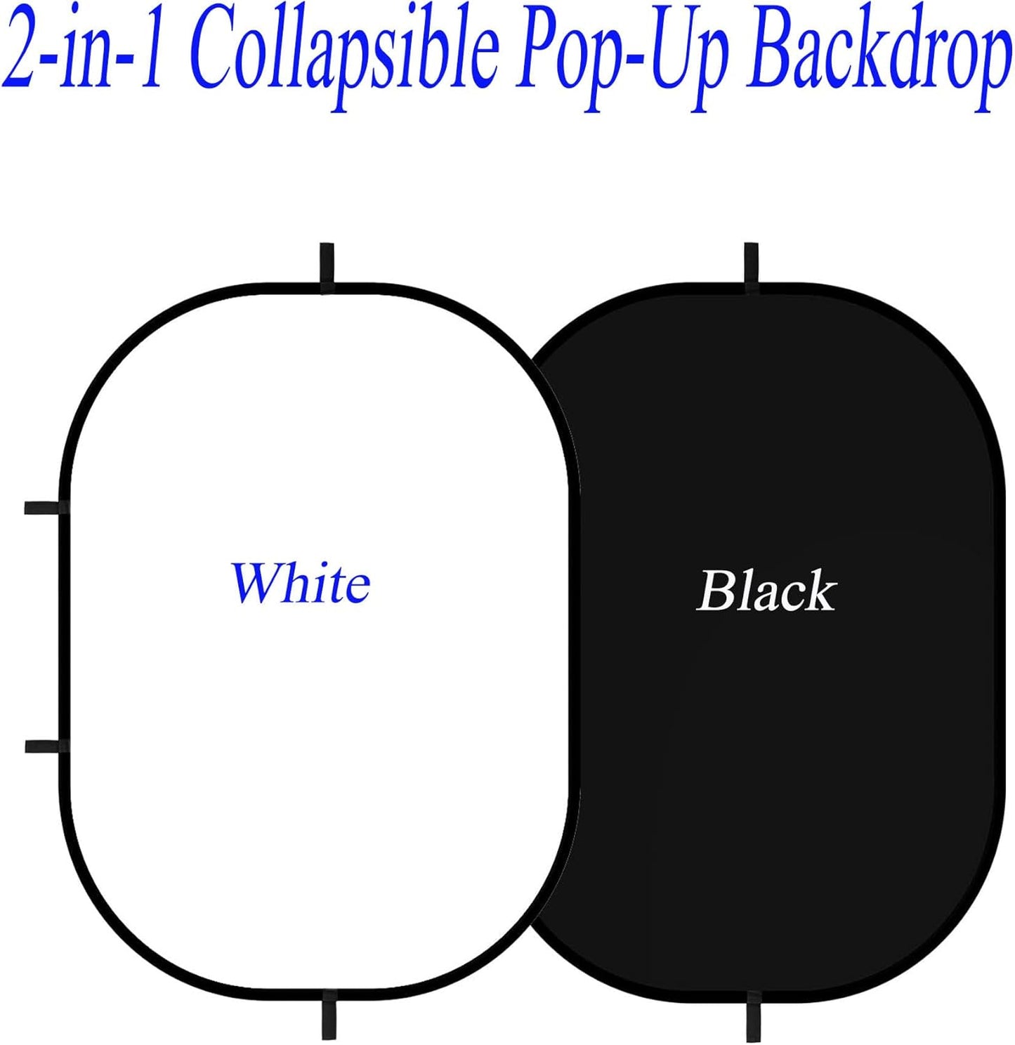 5x7ft/1.5x2m Chromakey Black White Backdrop with 7.8ft/2.4m Stand, 2-in-1 Reversible Collapsible Pop-Up Black White Screen Background Panel for Photography Studio, Live Streaming, Video Shooting