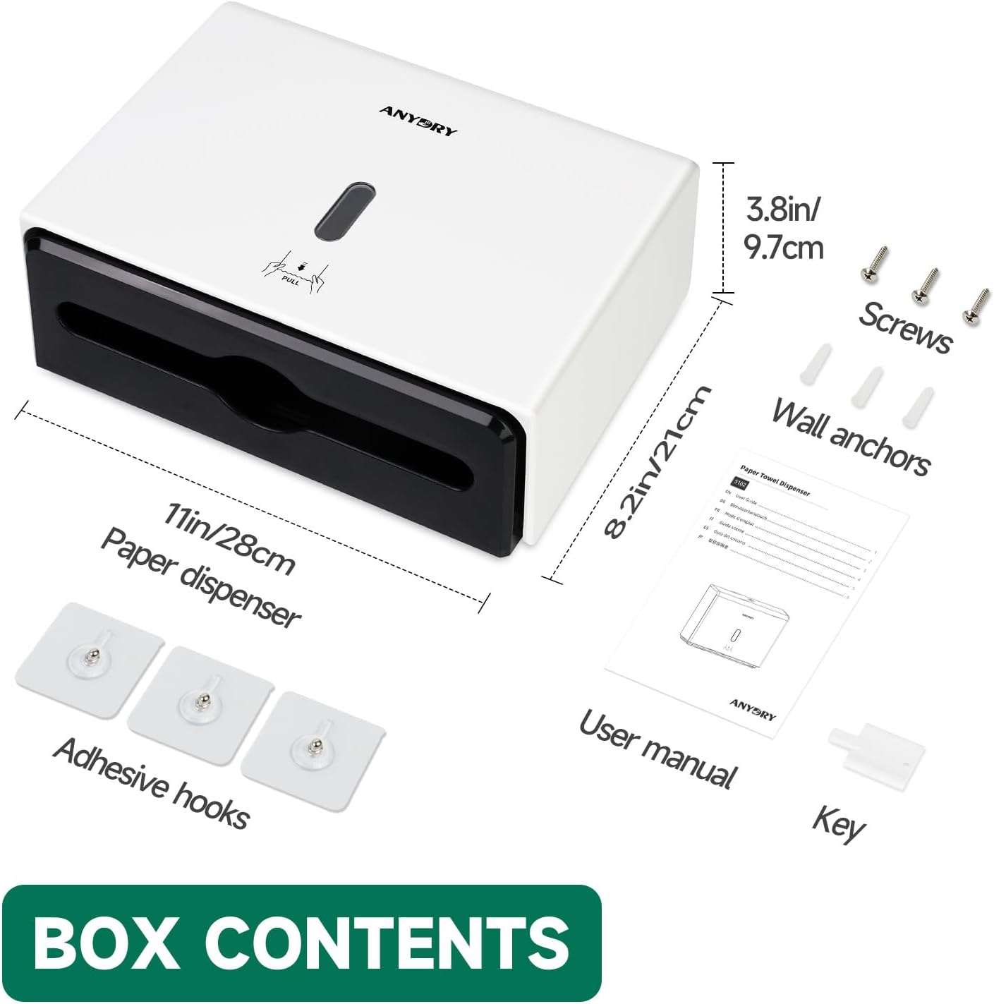 Wall-Mounted Paper Towel Dispenser – Fits Tri-Fold Towels up to 10x3.1 Inches, Holds 200 Sheets, Ideal for Home & Commercial Use (White)