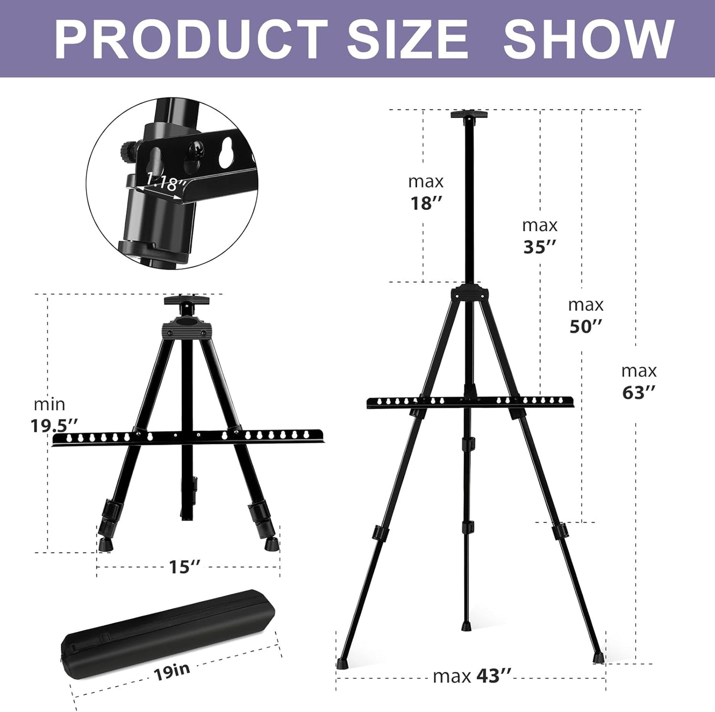 AROIC 6 Pack Painting Display Easel Stand Portable Adjustable Metal Tripod Artist Canvases Height from20to66Inch Extra Sturdy forTable-Top/Floor Painting, Drawingand Displaying,Black with 6StorageBag