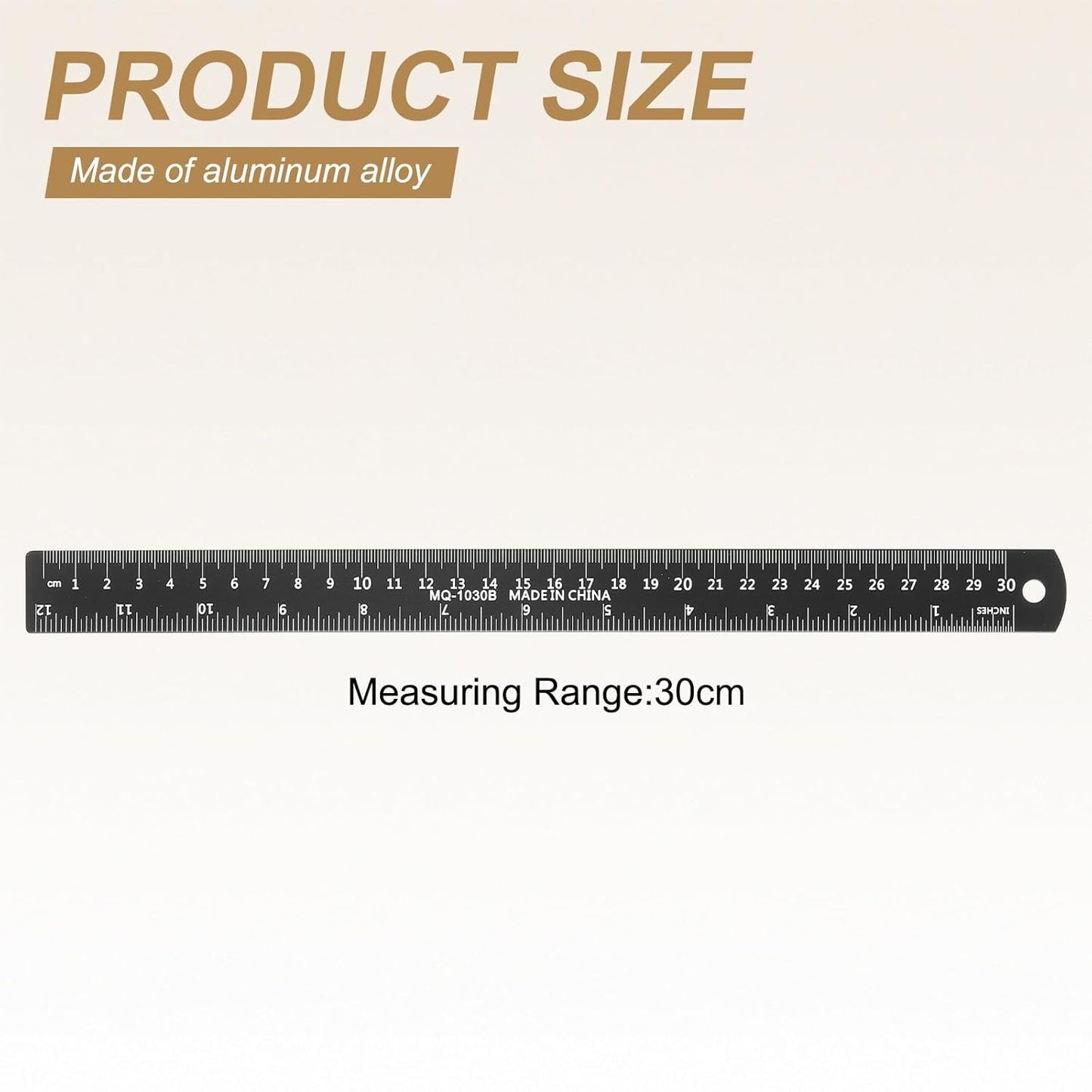 HARFINGTON 4pcs Metal Straight Ruler 30cm Metric SAE Aluminum Alloy Measuring Rulers Scale Tool with Hole for Measure Study Reading Classroom Office, Black