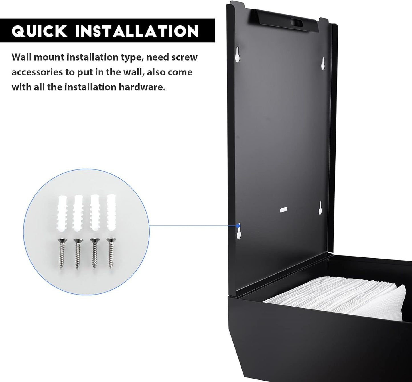 Paper Towel Dispenser Wall Mount Commercial c fold Multifold Trifold, Touchless Hand Towel Dispenser with Lock, (Matte Black)