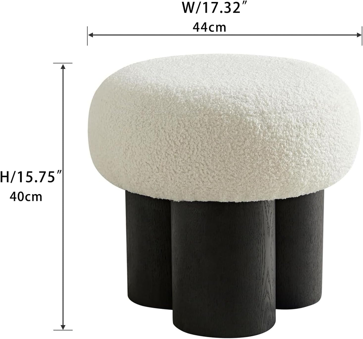 MEETAKING Small Round Foot Stool, Teddy Fabric Footrest Ottoman Stool with Non-Skid Legs, Modern Footstools Step for Couch, Desk, Office, Living Room (White)
