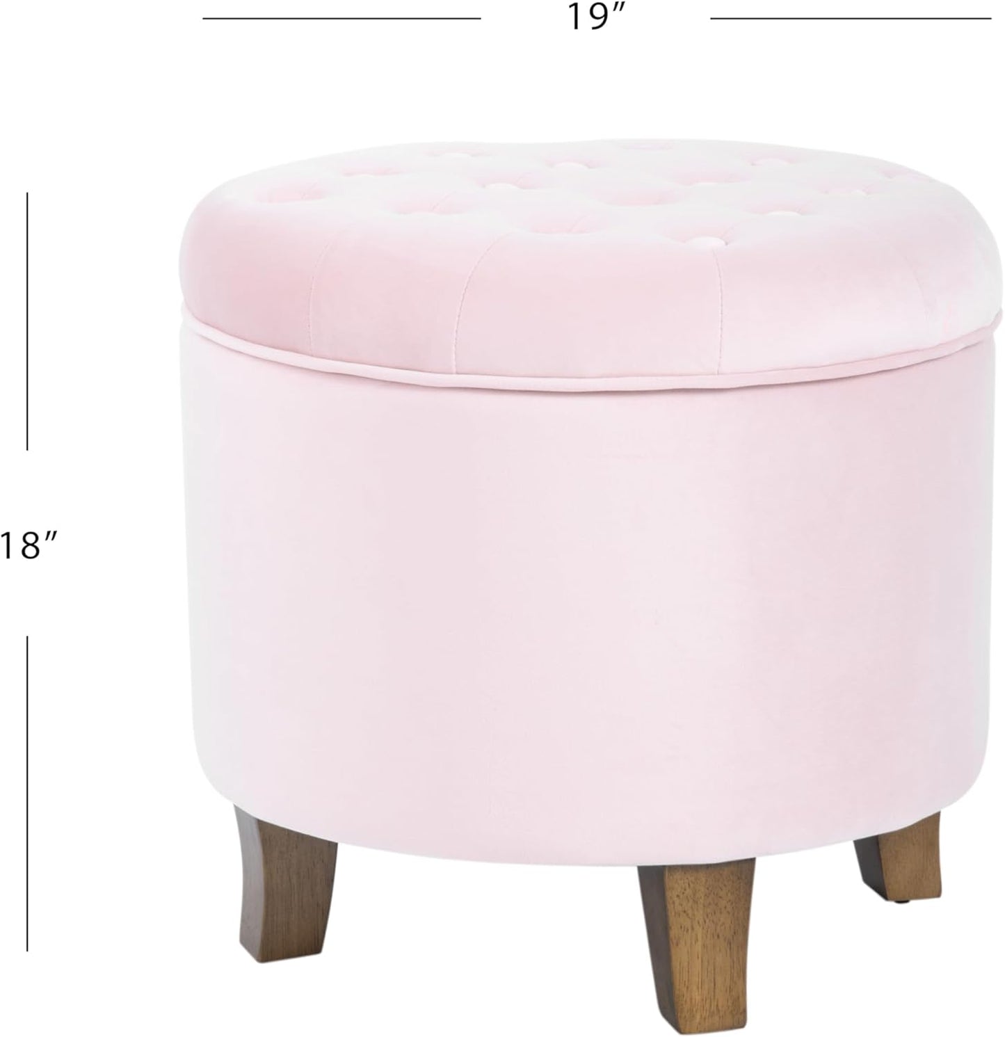 HomePop by Kinfine Fabric Upholstered Round Storage Ottoman - Velvet Button Tufted Ottoman with Removable Lid, Pink, Small
