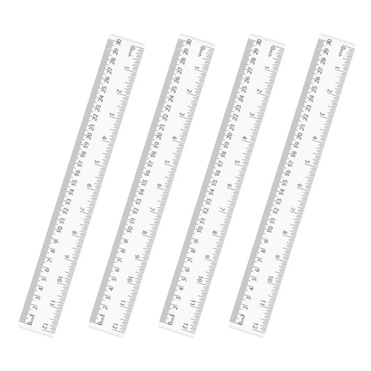 4 Pack Clear Plastic Straight Rulers, Clear Ruler Bulk, Transparent Ruler with Centimeters and Inches, for Class, Office (12 inch)