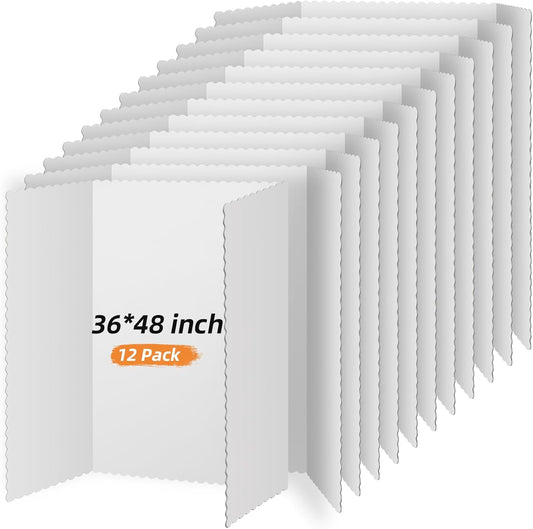 12 Pieces Tri Fold Poster Boards Bulk, Lightweight Science Display Boards, Trifold Presentation Display Board for Science Fair Project(36 x 48 Inch,White)