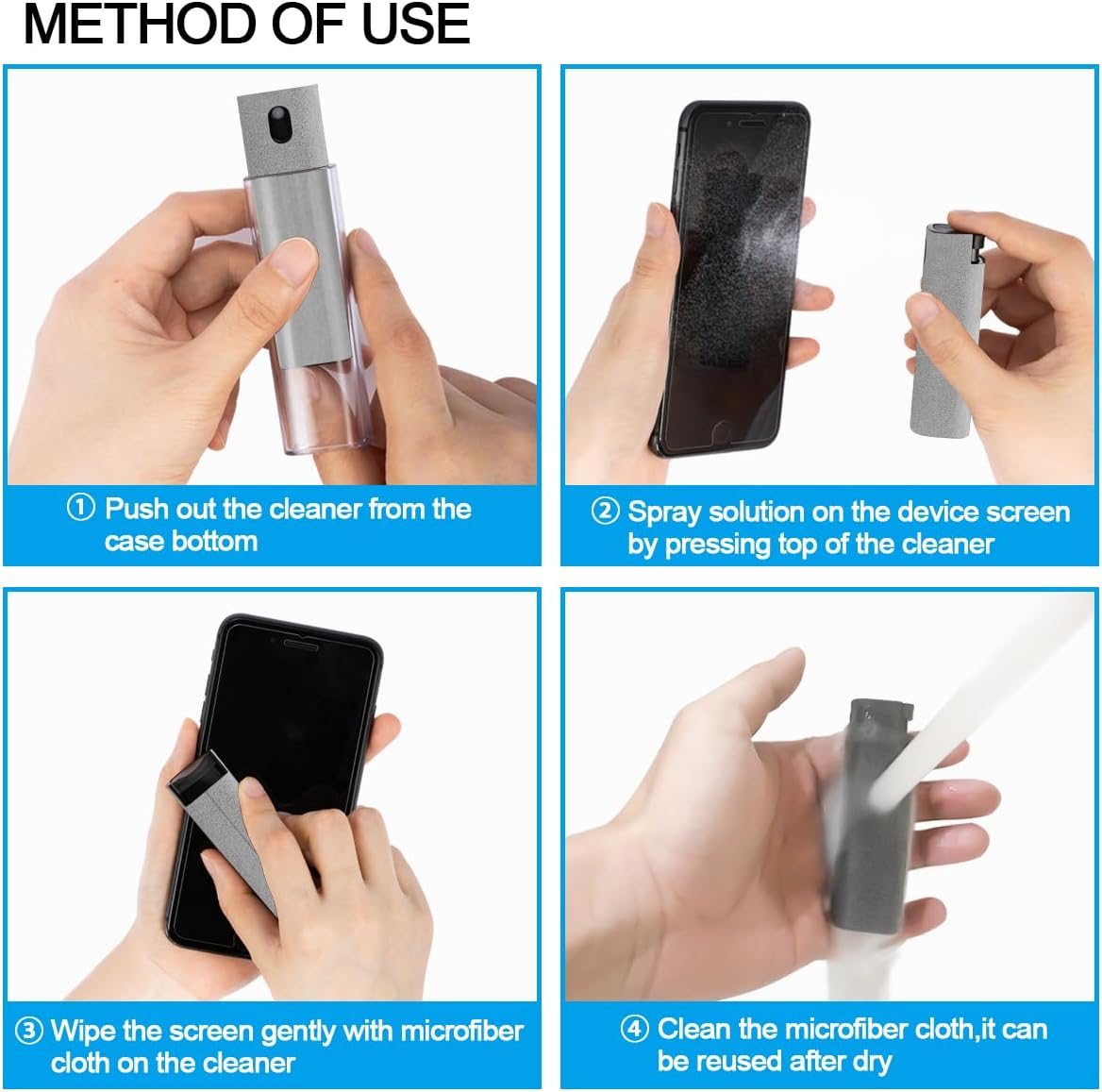 Screen Cleaner Touchscreen Mist Spray, walrfid Cleaning Kit for Electronic Smart Phone TV, Laptop, Tablet, PC, Computer LCD Flat Screens, Eyeglasses, iPhone, iPad, MacBook Pro - Light Grey