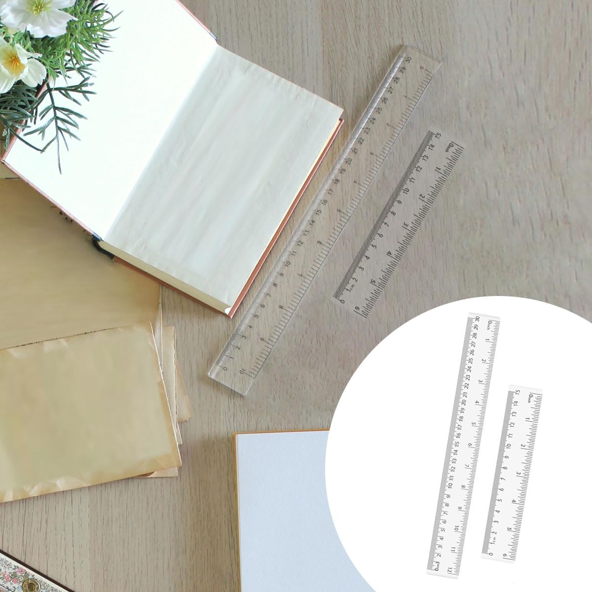 4 Pack Clear Plastic Straight Rulers, Clear Ruler Bulk, Transparent Ruler with Centimeters and Inches, for Class, Office (6 inch+12 inch)