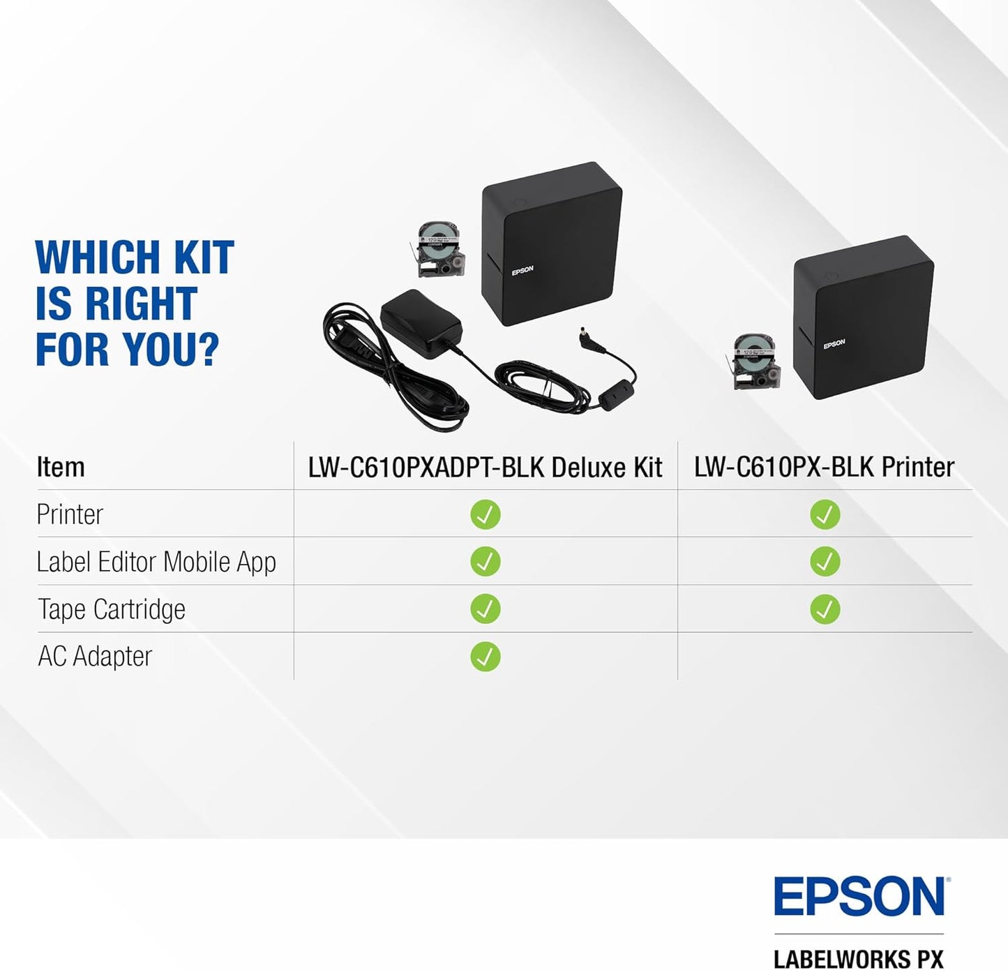 LABELWORKS Epson LW-C610PX-BLK Premium Portable Bluetooth Label Machine Printer with AC Adapter – Create Labels for Crafts and Organization, Designer Tape Supported, App Compatible