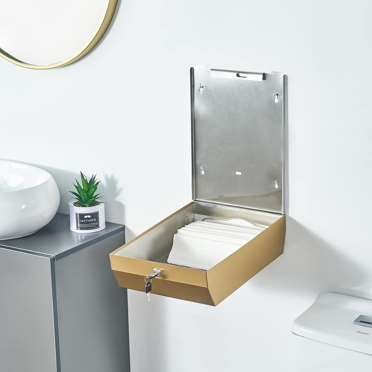 Paper Towel Dispenser Wall Mount Commercial c-fold/Multi-fold/Tri-fold, Touchless Hand Towel Dispenser with Lock(Gold)