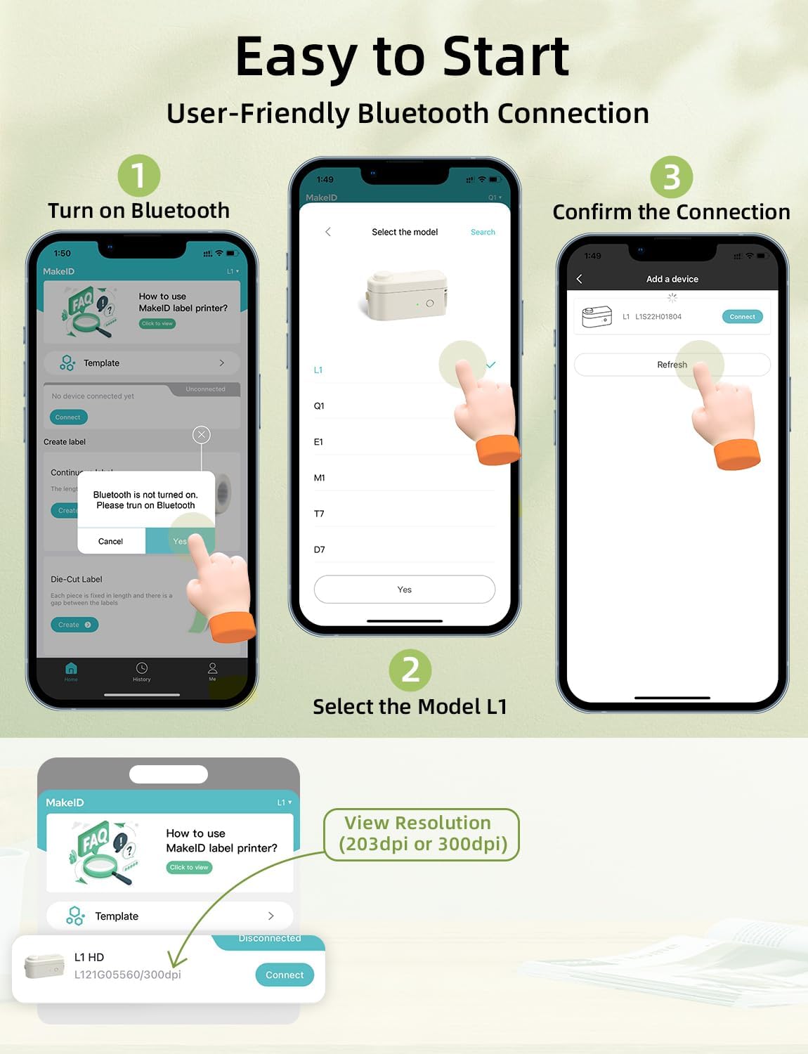 Makeid L1 Label Maker Machine with Tape - Portable & Rechargeable Label Makers Compatible with 9 12 16mm Waterproof Tape - Mini Bluetooth Labeler for Organizing Office Home School (Green Tape)