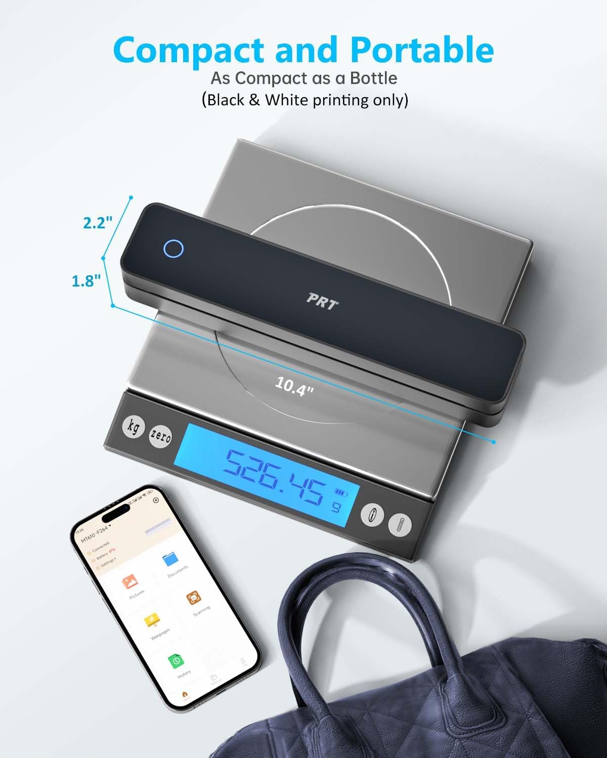 Inkless Portable Printer for Travel, Wireless Thermal Printer Support 8.5 x 11 Inch US Letter A4 B5, Bluetooth Mobile Printers with iOS, Android, Laptop for Home Use, Car, Office, School, Black