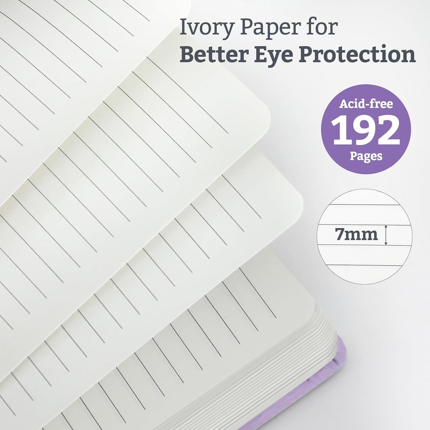 Lined Hardcover Journal Notebook, A5 192 Pages 100Gsm Thick Paper College Ruled for School,Note Taking,Work,Diary，5.7''*8.3'',Lavender