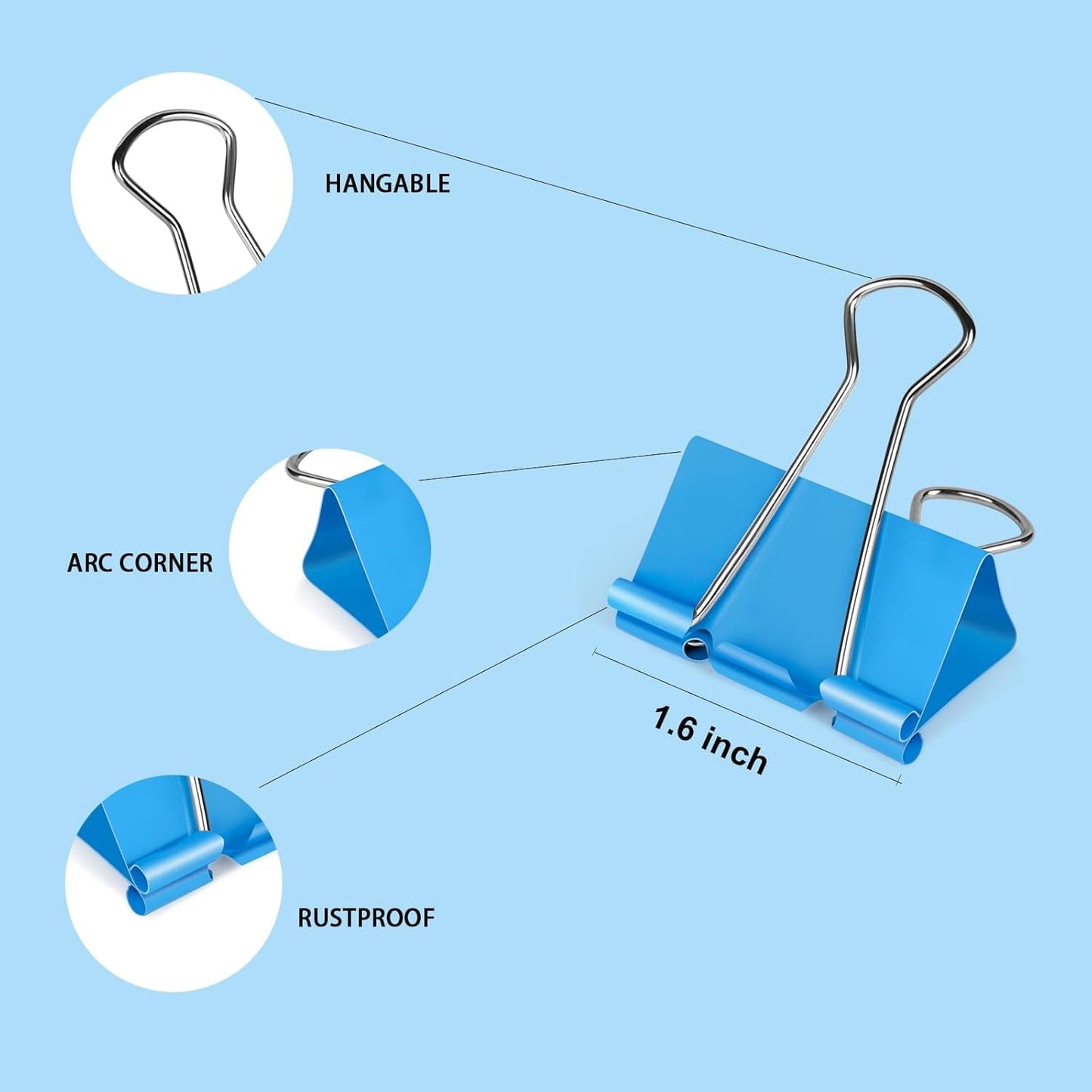 Ufmarine Large Binder Clips 1.6 inch Length, Colorful, for Office (24 Pcs)