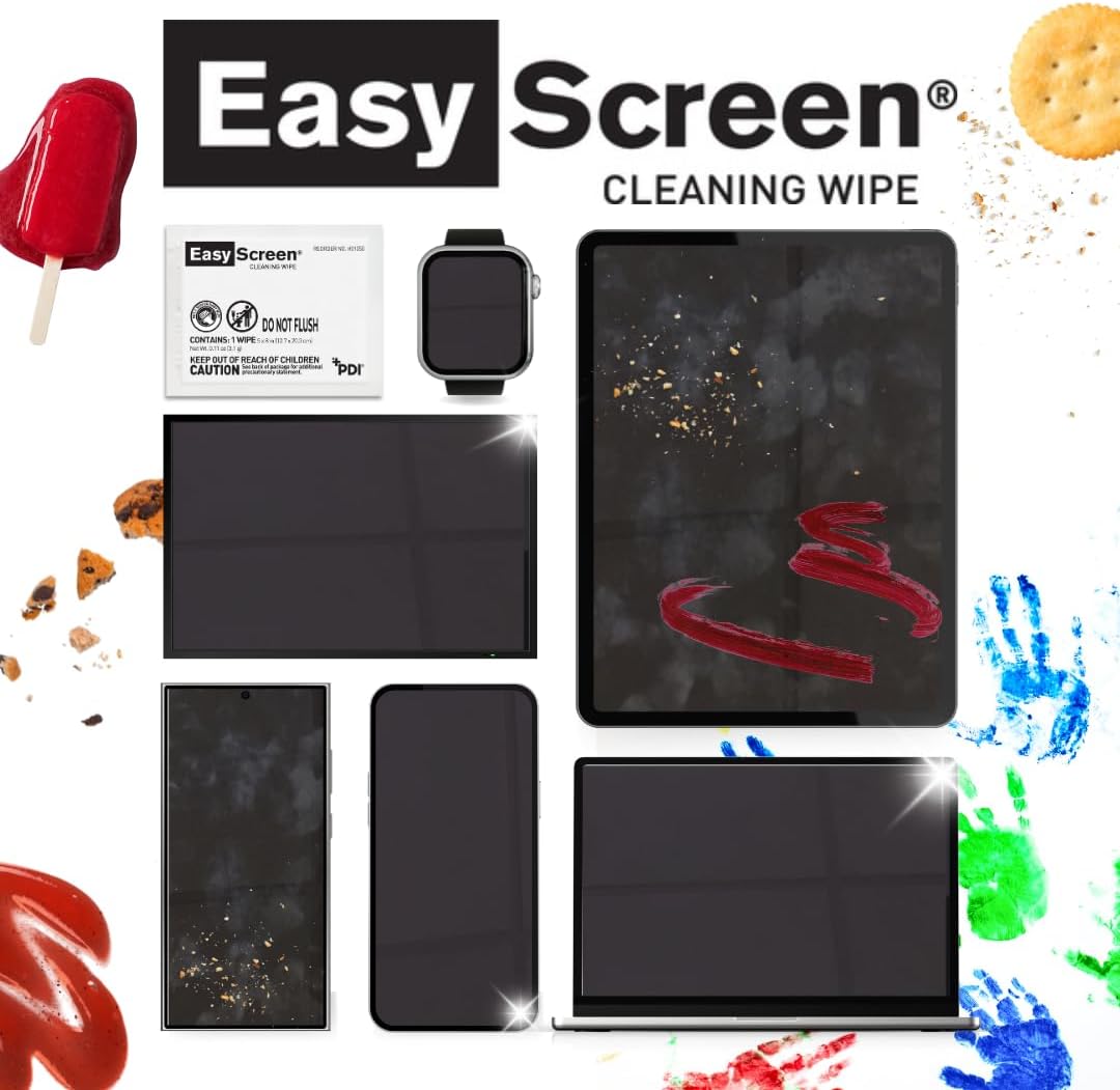 Easy Screen, Premium Screen Cleaning Wipes, Electronics, Touchscreens, and Glasses Cleaner, 50 Individual Packets Per Box, Large 5” x 8” Wipe