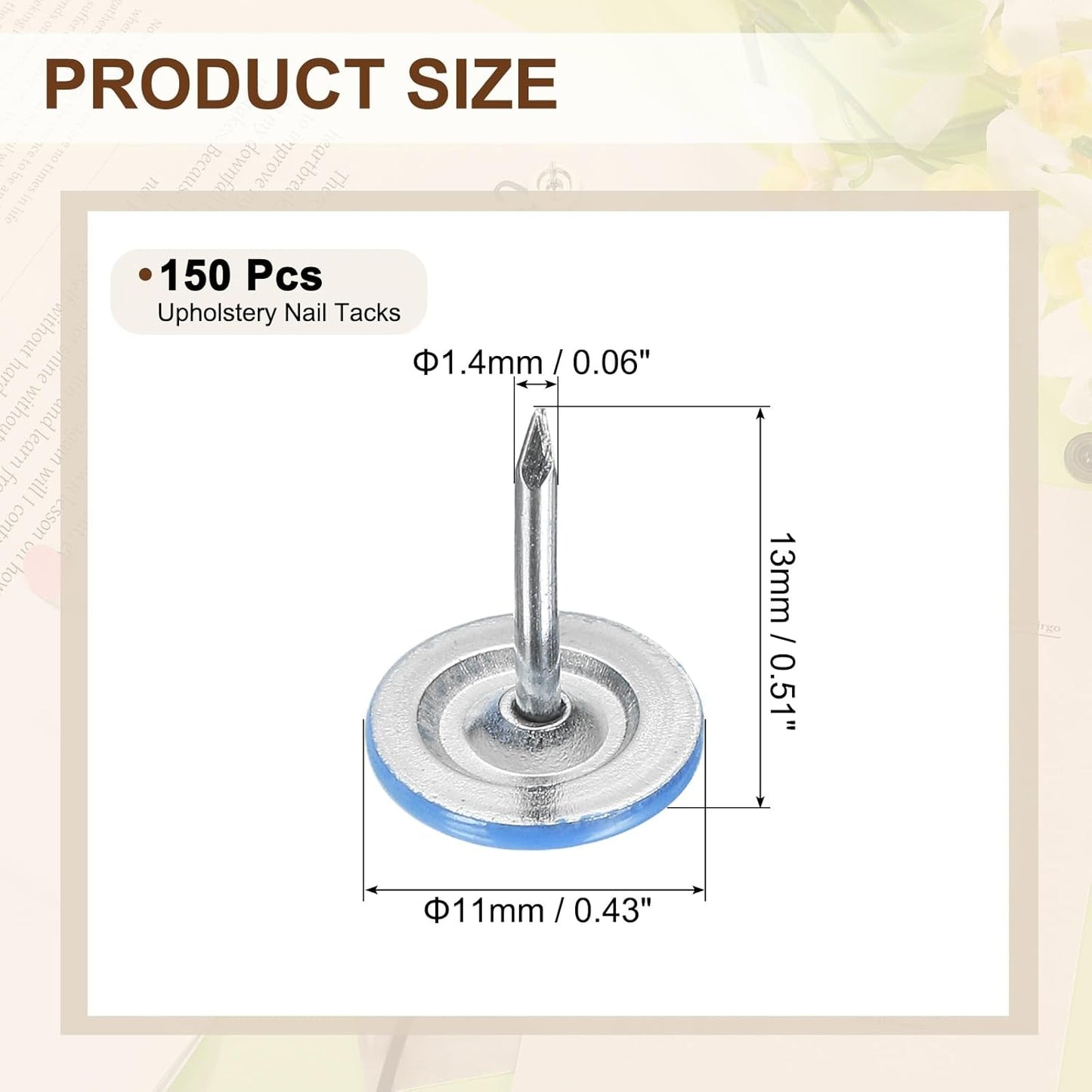 uxcell 150Pcs Upholstery Tacks, 11mmx13mm Flat Head Thumb Tack Decorative Furniture Nails Push Pins for Furniture Sofa Headboards, Blue