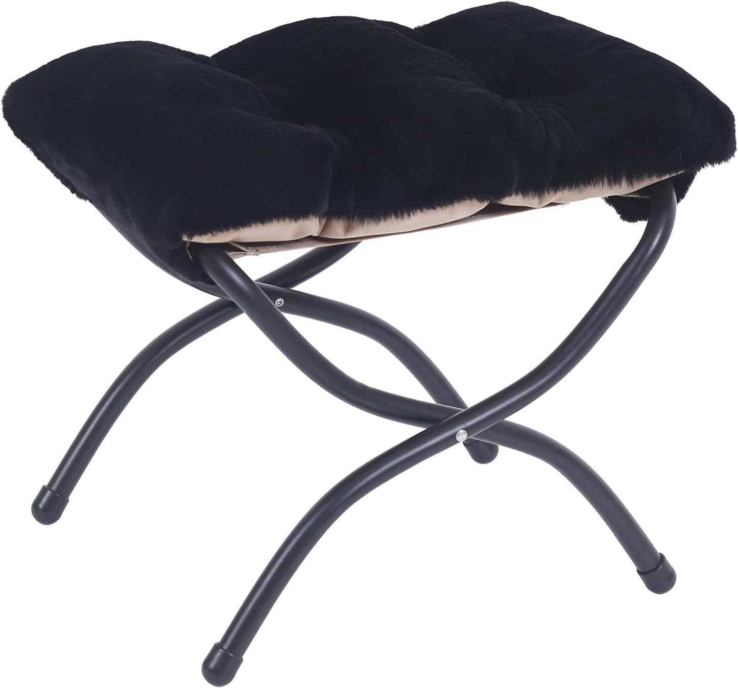 LITA Folding Upholstered Footrest Stool, Modern Small Portable Accent Ottoman with Detachable Thick Cotton Cushion Padded Sofa Stool with Metal Frame for Lazy Chair, Living Room & Bedroom, Plush Black