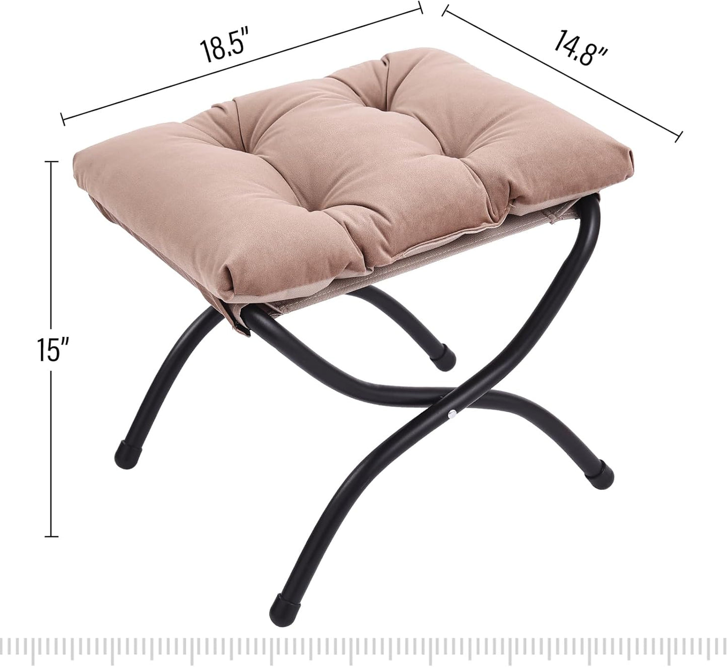 LITA Folding Upholstered Footrest Stool, Modern Small Portable Accent Ottoman with Detachable Thick Cotton Cushion Padded Sofa Stool with Metal Frame for Lazy Chair, Living Room & Bedroom, Khaki