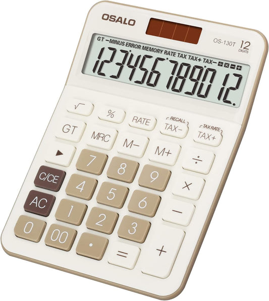 Pendancy 12 Digit Office Calculator Desktop with Tax+/- for Advanced Tax Calculation, Large LCD Display Big Buttons, Dual Power Durable Portable Design, for Financial Accounting Business Use