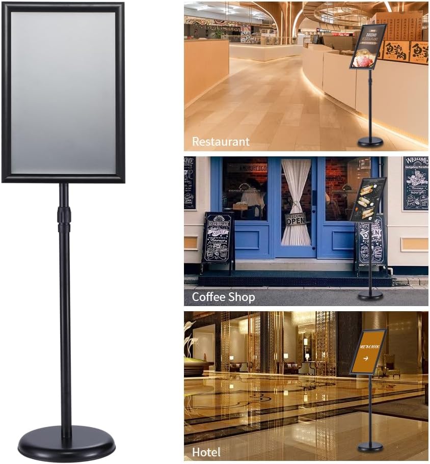 Heavy Duty Adjustable Pedestal Poster Sign Stand, 8.5x11 Aluminum Open Floor Standing Sign Holder for Vertical and Horizontal View Display