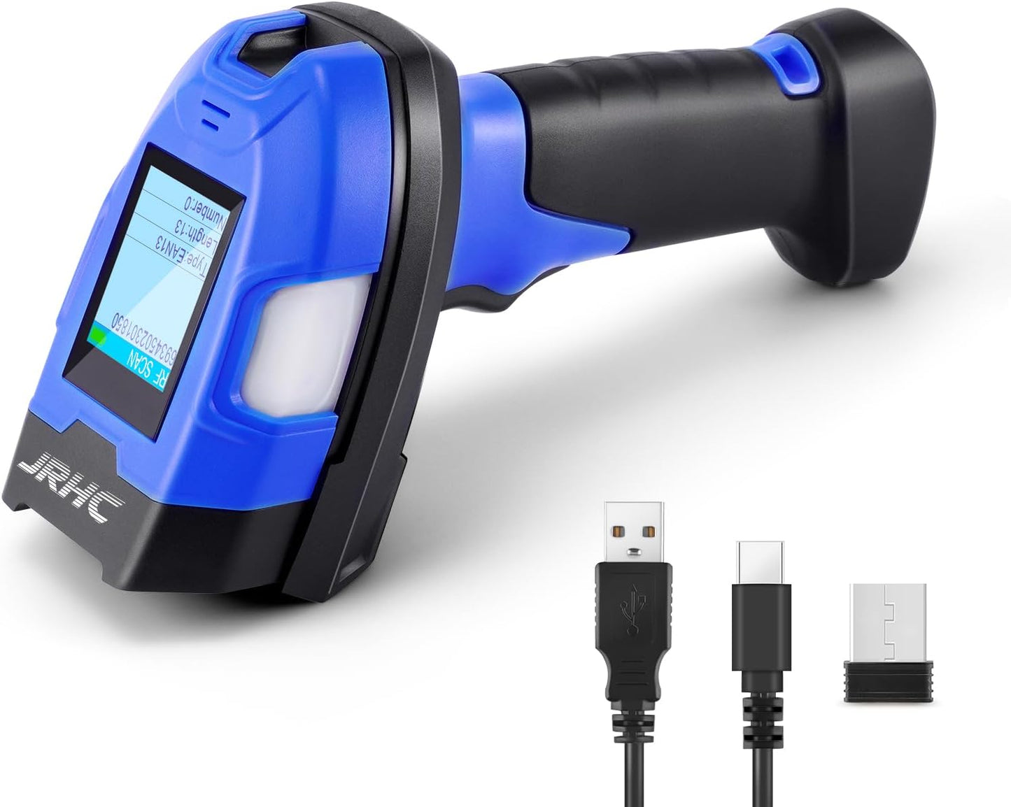 Barcode Scanner Industrial, Wireless 1D Laser Bar Code Scanners 2 in 1 Plug and Play Rugged Heavy Duty & IP65 Waterproof, Long-Distance Wireless Handheld Barcode Reader with 1.8" Screen