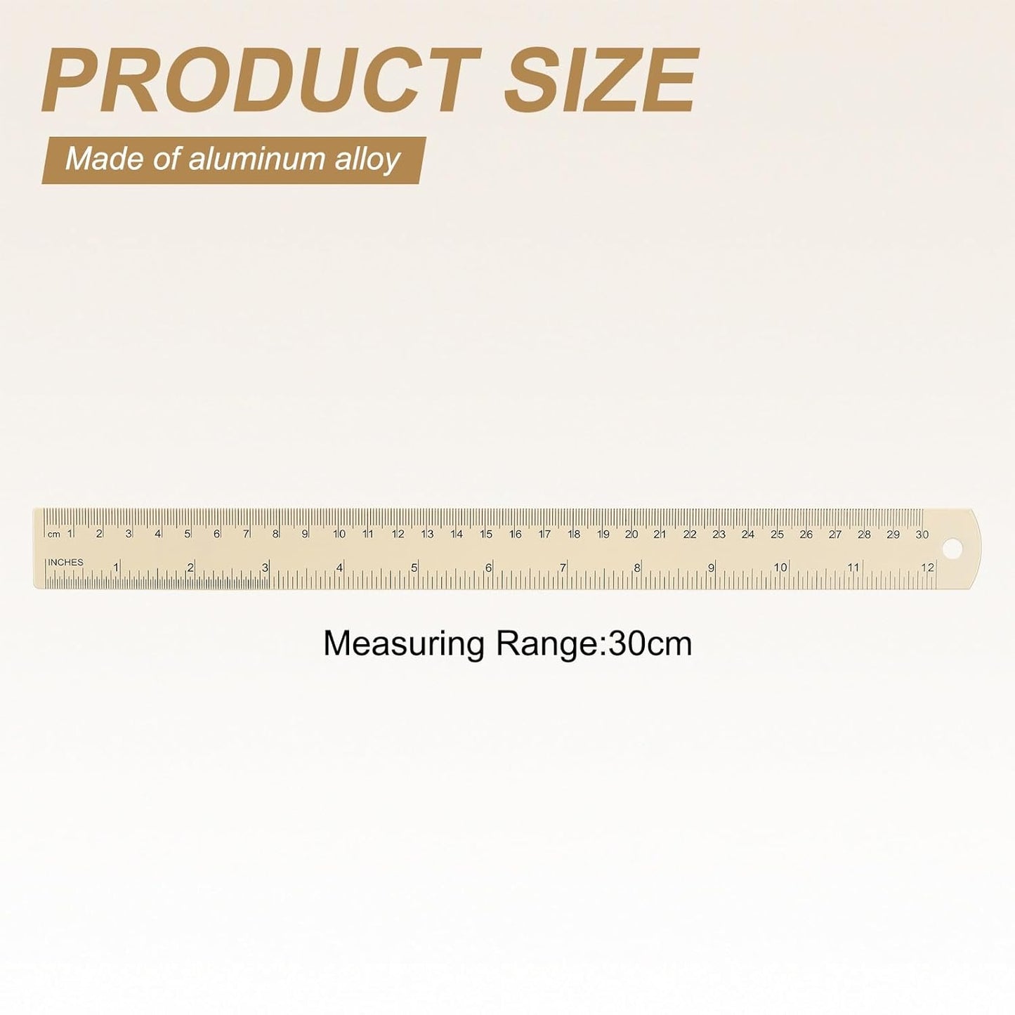 HARFINGTON 6pcs Metal Straight Ruler 30cm Metric SAE Aluminum Alloy Measuring Rulers Scale Tool with Hole for Measure Study Reading Classroom Office, Beige