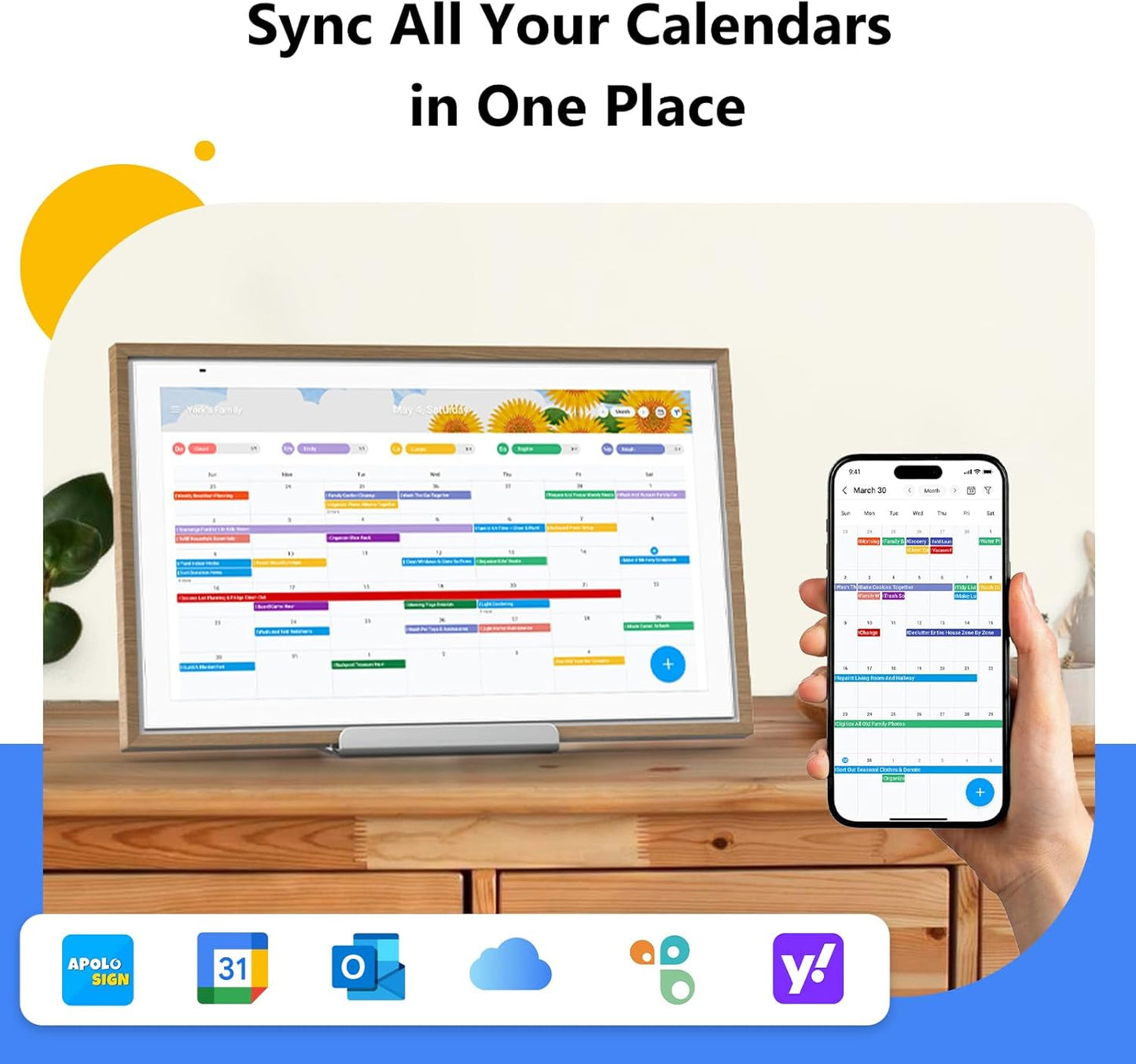 ApoloSign Digital Calendar: 15.6" Wall Planner Electronic Calendar, Smart Touchscreen Interactive Display for Chore Chart, Family Schedules, Supports All Apps via Google Play (Teak, 15.6-inch)